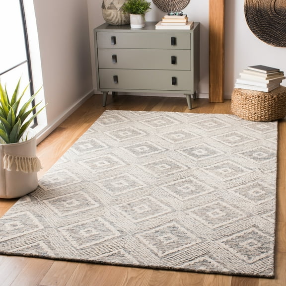 SAFAVIEH Abstract Louise Geometric Wool Area Rug, Ivory/Denim, 5' x 8'