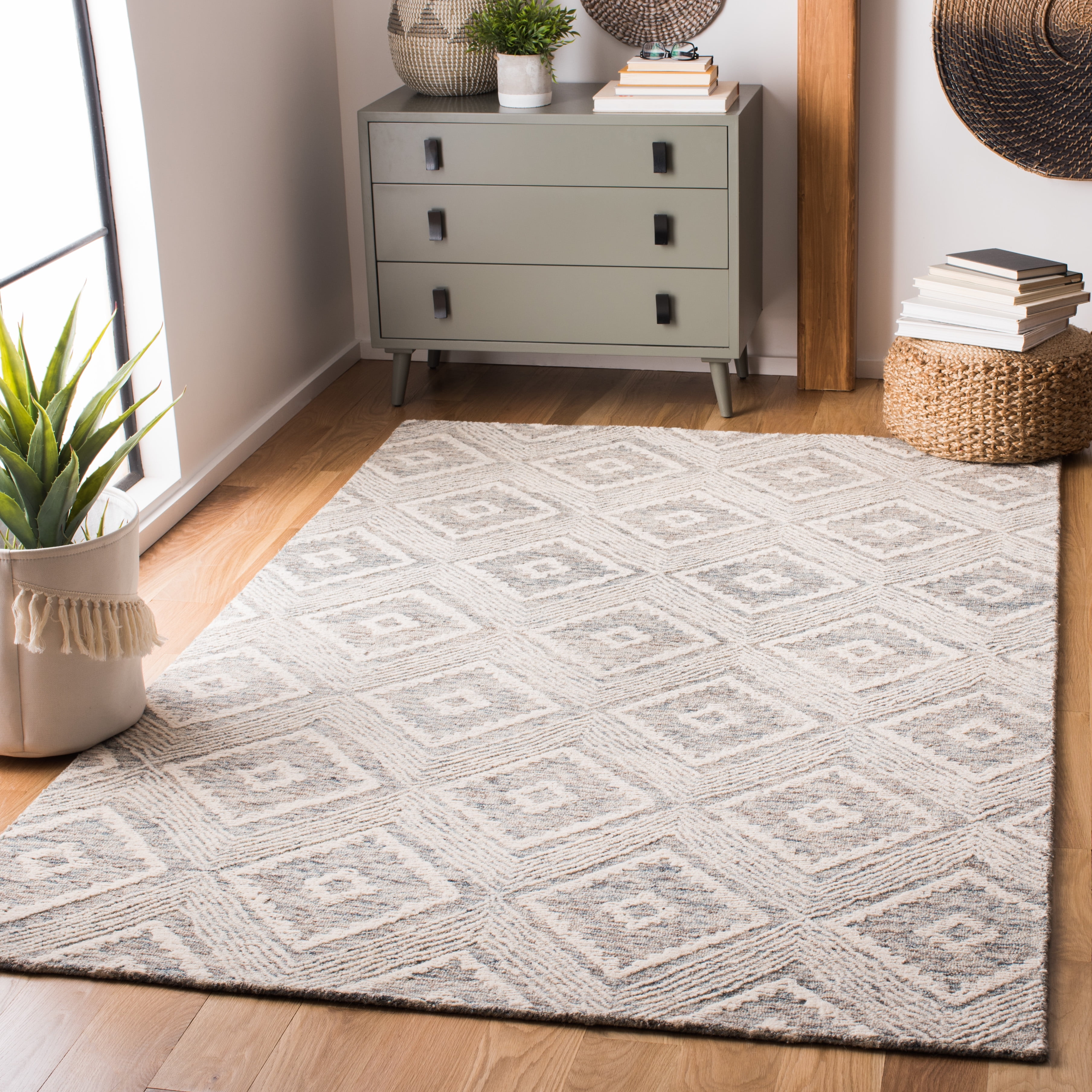 SAFAVIEH Abstract Louise Geometric Wool Area Rug, Ivory/Denim, 8' x 10'