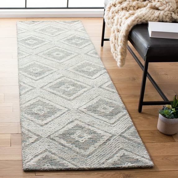 SAFAVIEH Abstract Louise Geometric Wool Runner Rug, Ivory/Denim, 2'3" x 8'