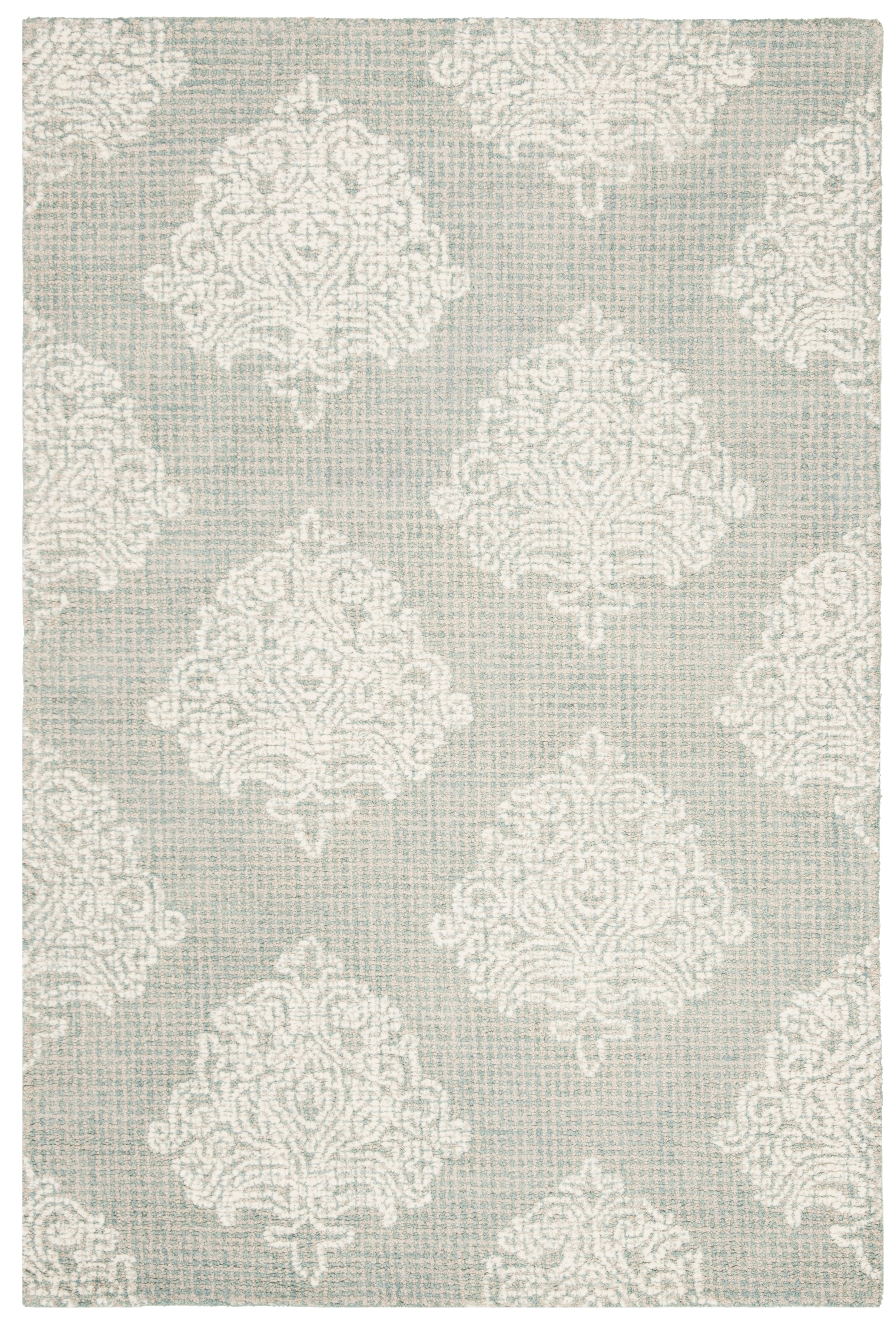 Hand-Tufted Ivory and Aqua Wool 4' x 6' Abstract Area Rug