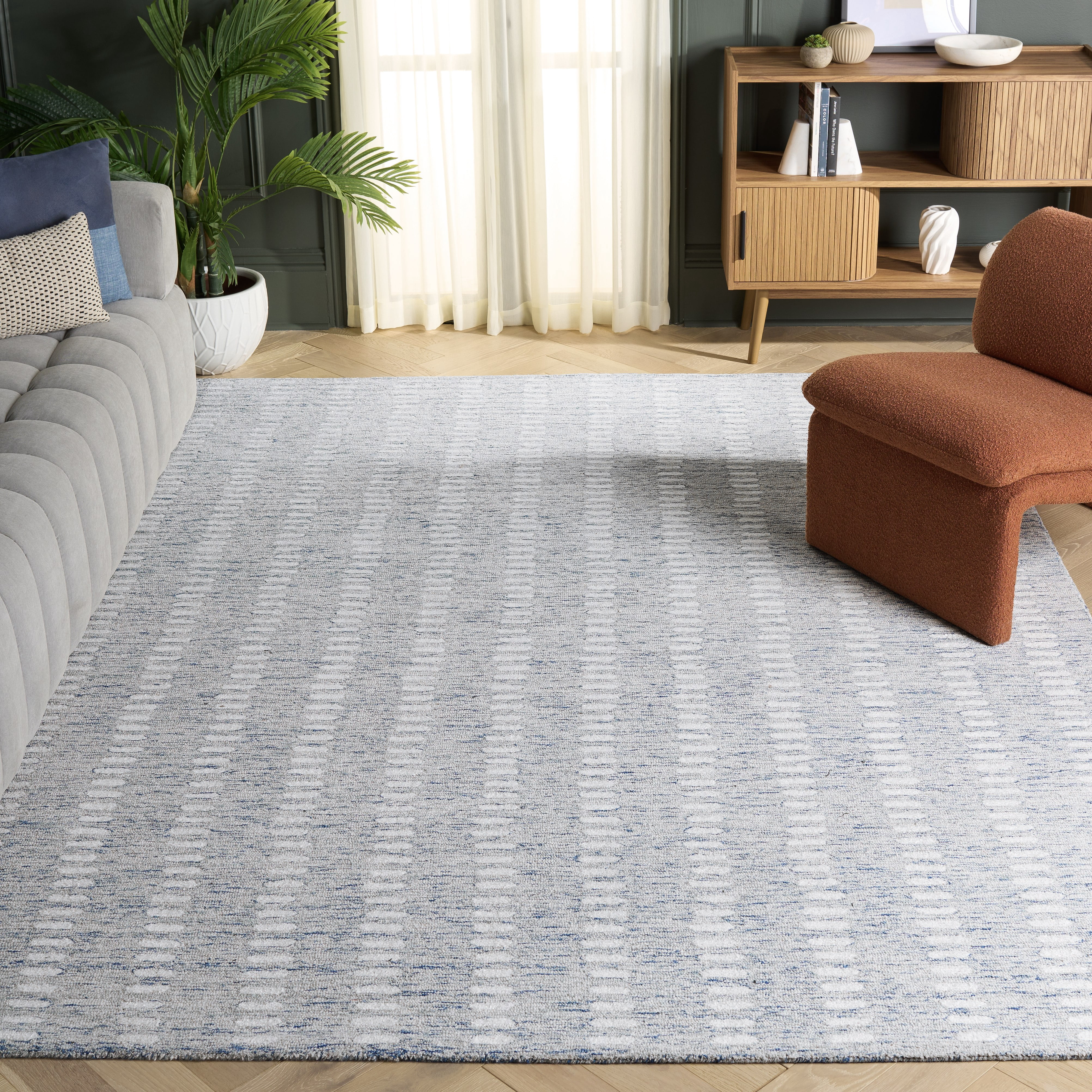 SAFAVIEH Abstract Madrid Striped Geometric Area Rug, Blue/Ivory, 8' x 10'