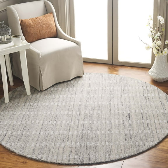SAFAVIEH Abstract Madrid Striped Geometric Area Rug, Silver/Ivory, 6' x 6' Round