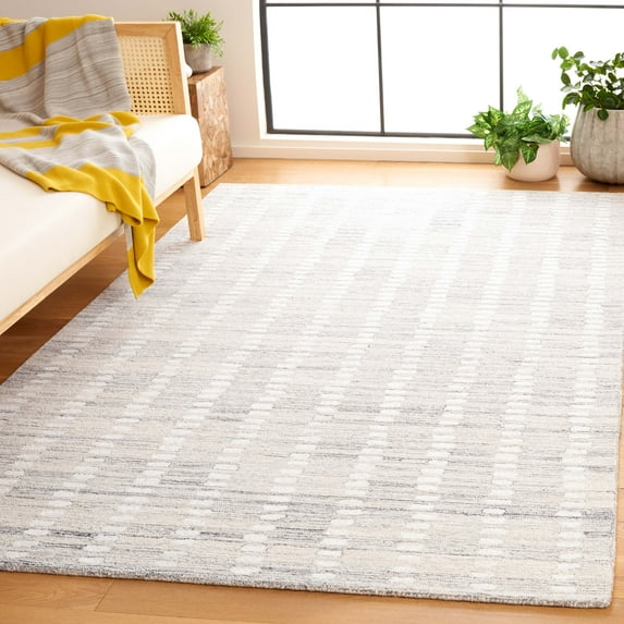 SAFAVIEH Abstract Madrid Striped Geometric Area Rug, Silver/Ivory, 6' x 6' Square