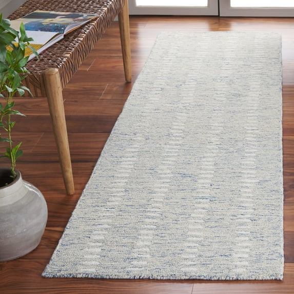 SAFAVIEH Abstract Madrid Striped Geometric Runner Rug, Blue/Ivory, 2'3" x 8'