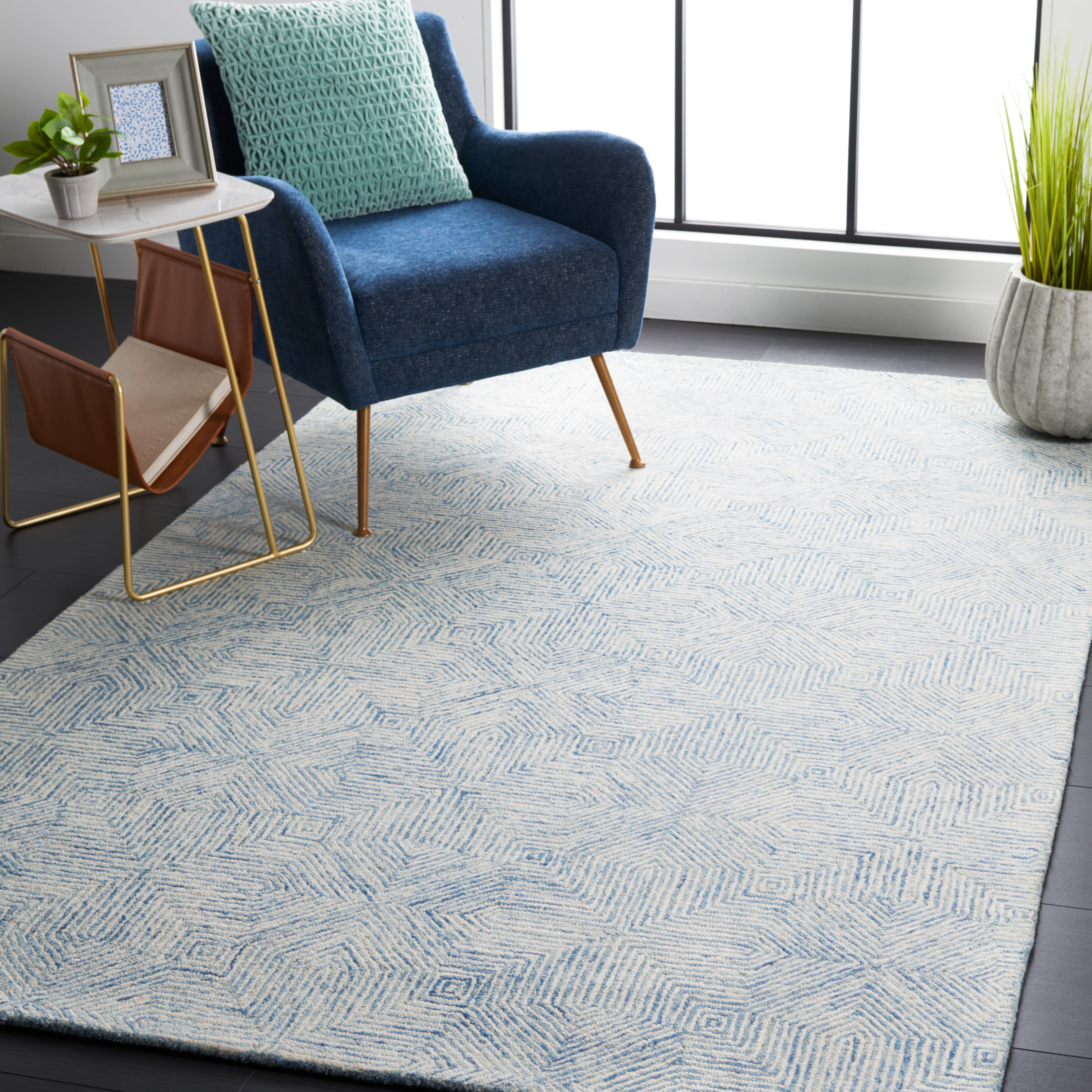 SAFAVIEH Abstract Malvina Geometric Area Rug, Blue/Ivory, 3' x 5'