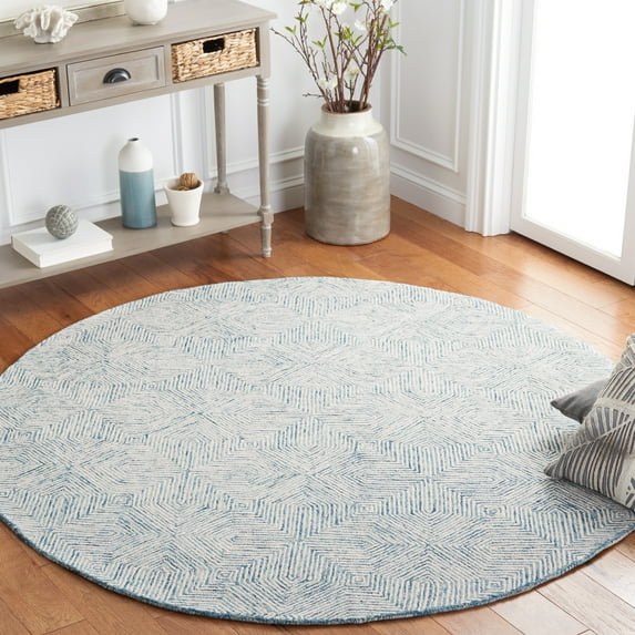 SAFAVIEH Abstract Malvina Geometric Area Rug, Blue/Ivory, 6' x 6' Round