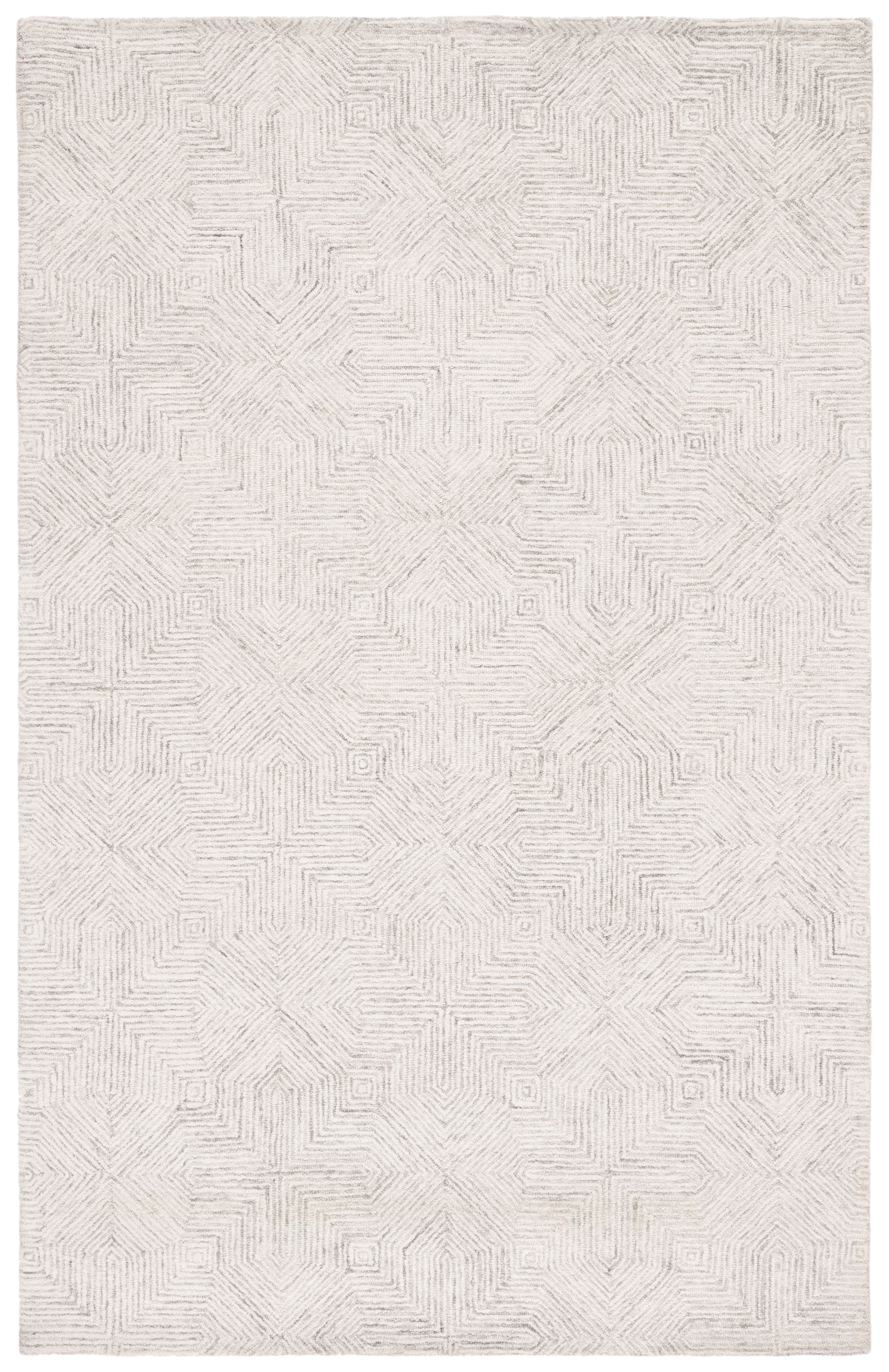 Ivory and Grey Abstract Handmade Wool 6' x 9' Area Rug