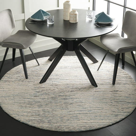 SAFAVIEH Abstract Manuel Striped Area Rug, Blue/Ivory, 6' x 6' Round
