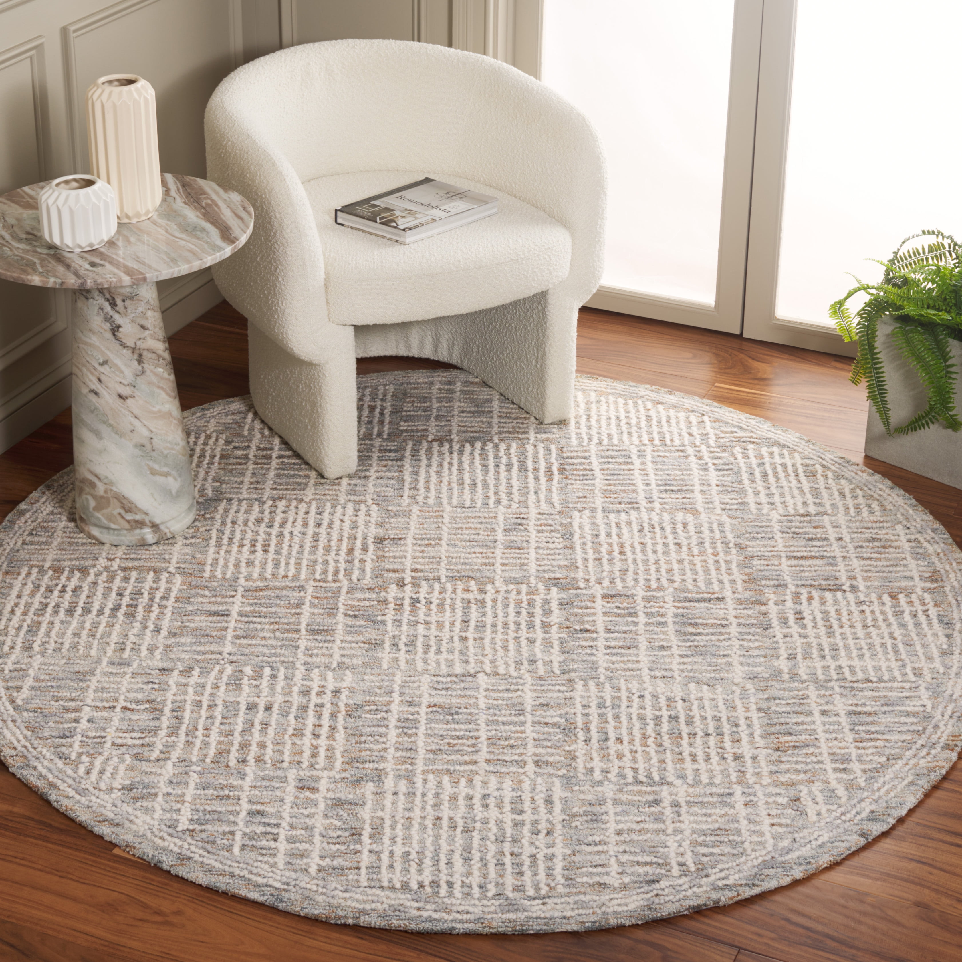 SAFAVIEH Abstract Milan Striped Area Rug, Brown/Ivory, 6' x 6' Round