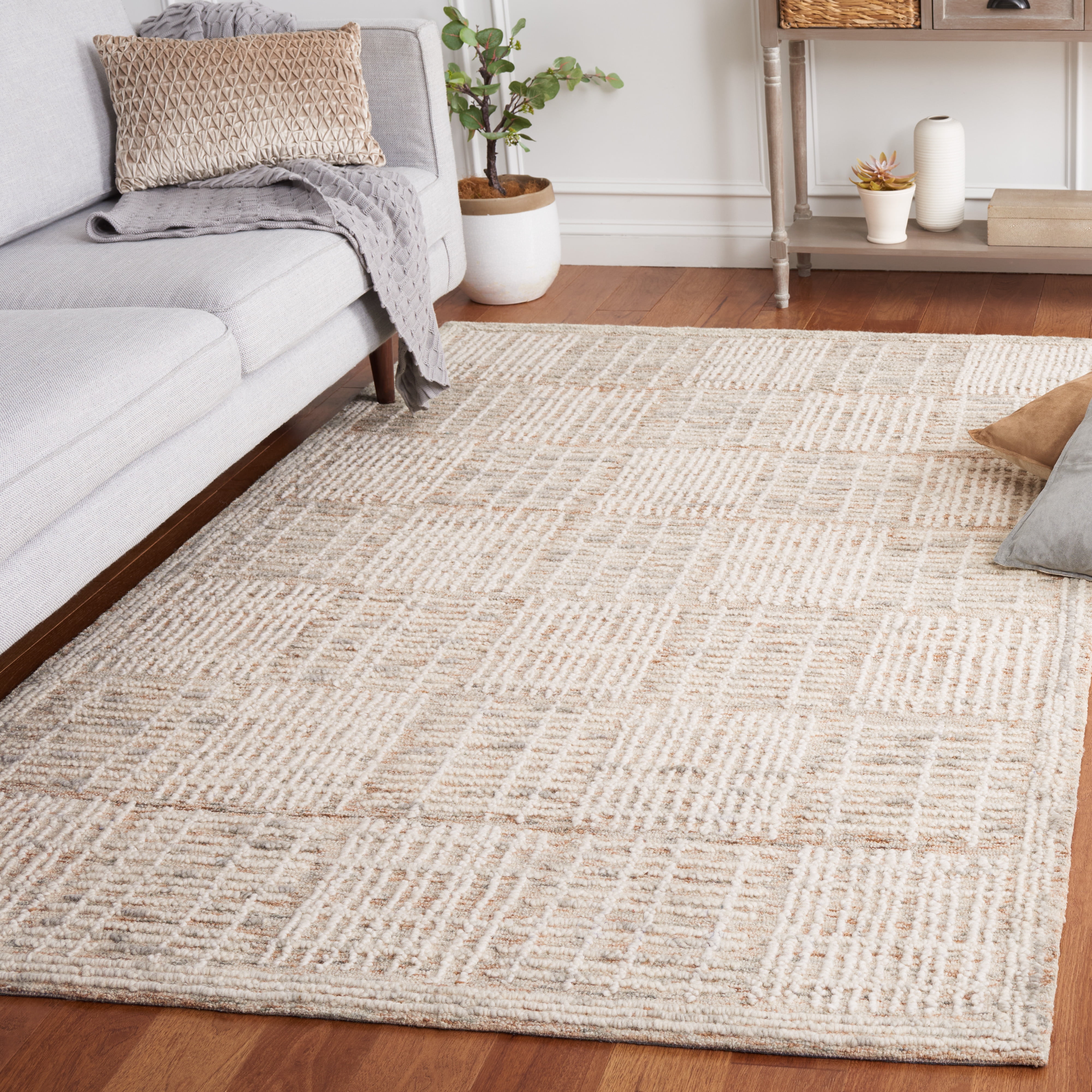 SAFAVIEH Abstract Milan Striped Area Rug, Brown/Ivory, 6' x 6' Square