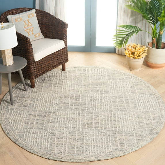 SAFAVIEH Abstract Milan Striped Area Rug, Gray/Ivory, 6' x 6' Round