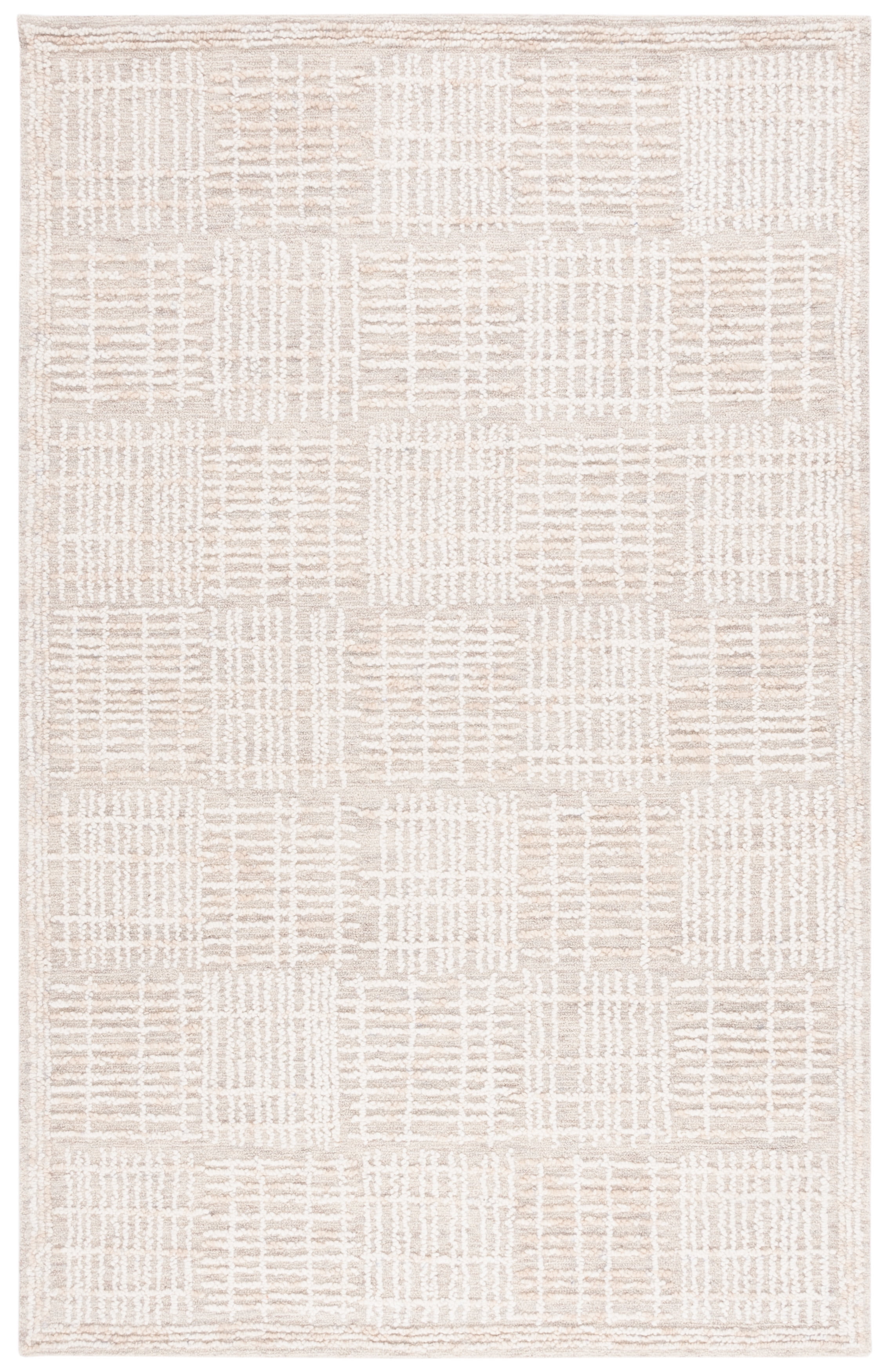 Ivory Abstract Handmade Wool Tufted Rectangular Rug, 5' x 8'