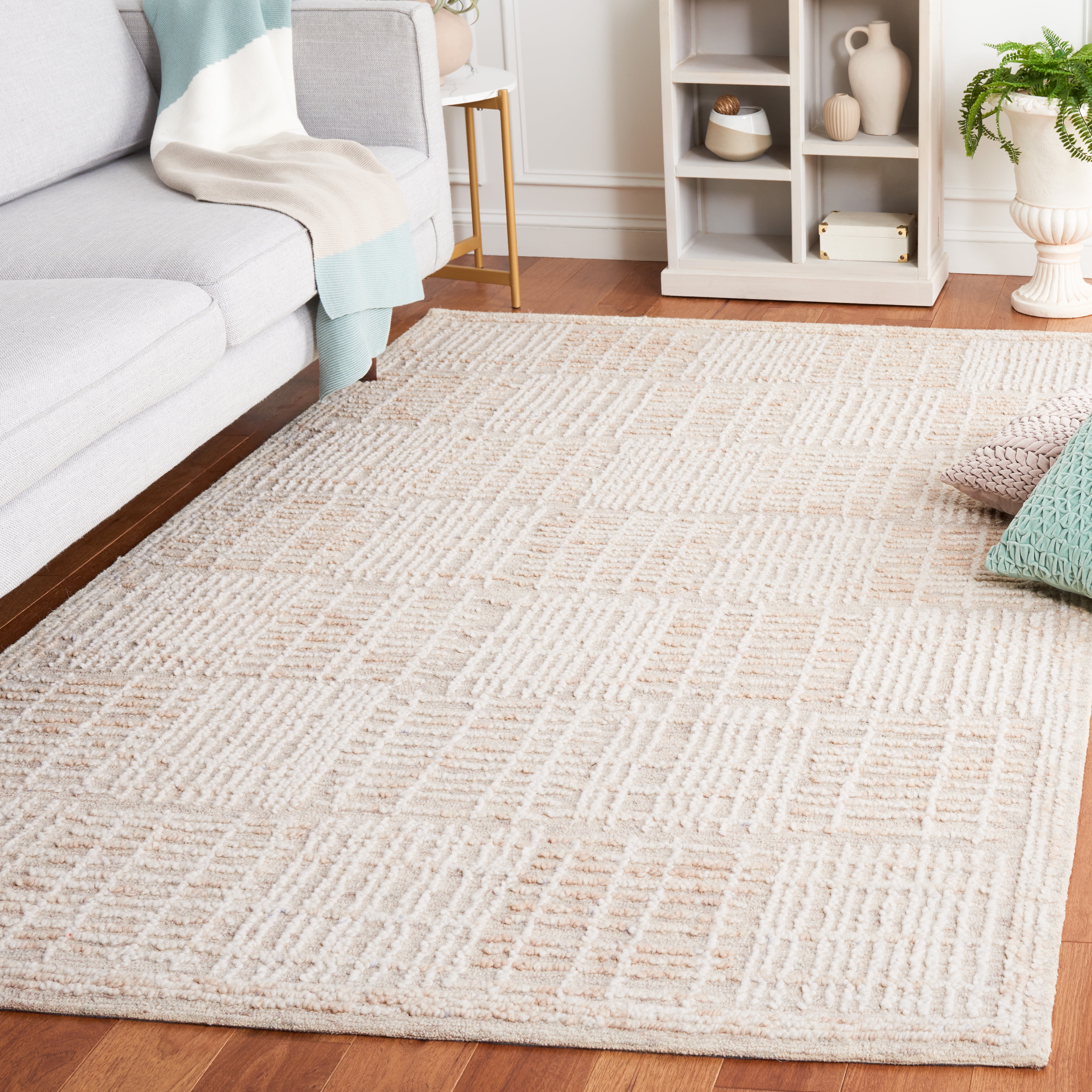SAFAVIEH Abstract Milan Striped Area Rug, Light Brown/Ivory, 6' x 6' Square