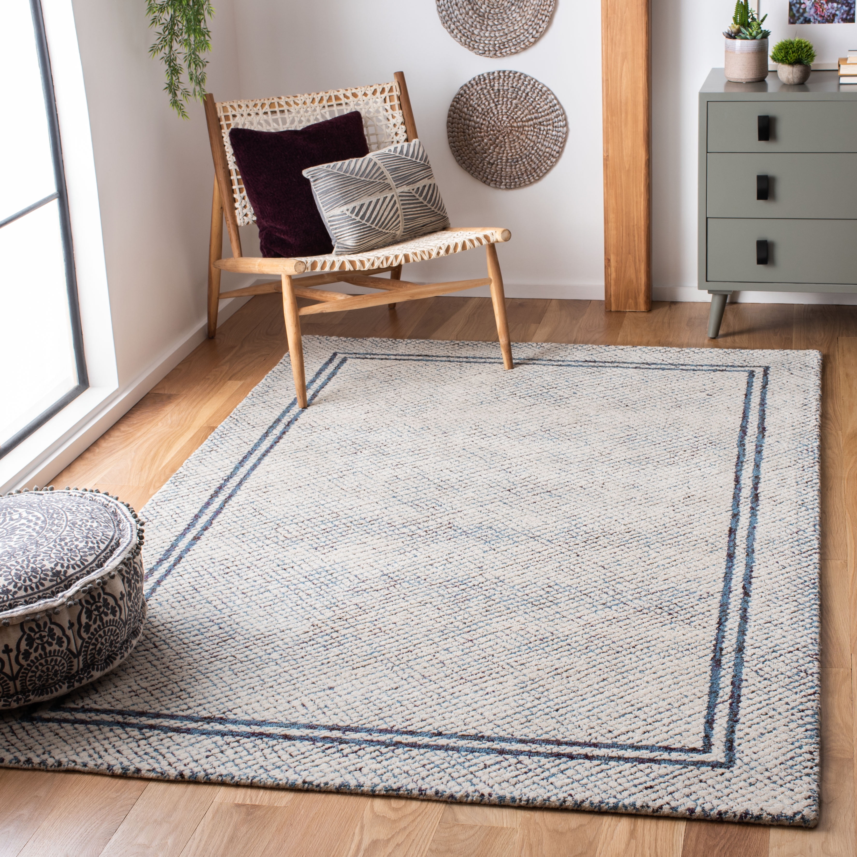 SAFAVIEH Abstract Millicent Geometric Wool Area Rug, Ivory/Navy, 10' x 14'