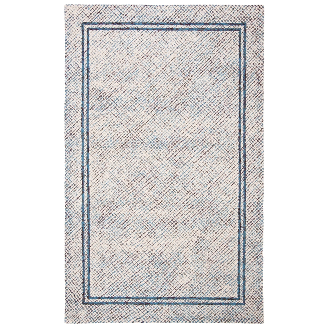 Ivory Abstract Handmade Wool Tufted Rectangular Rug 5' x 8'