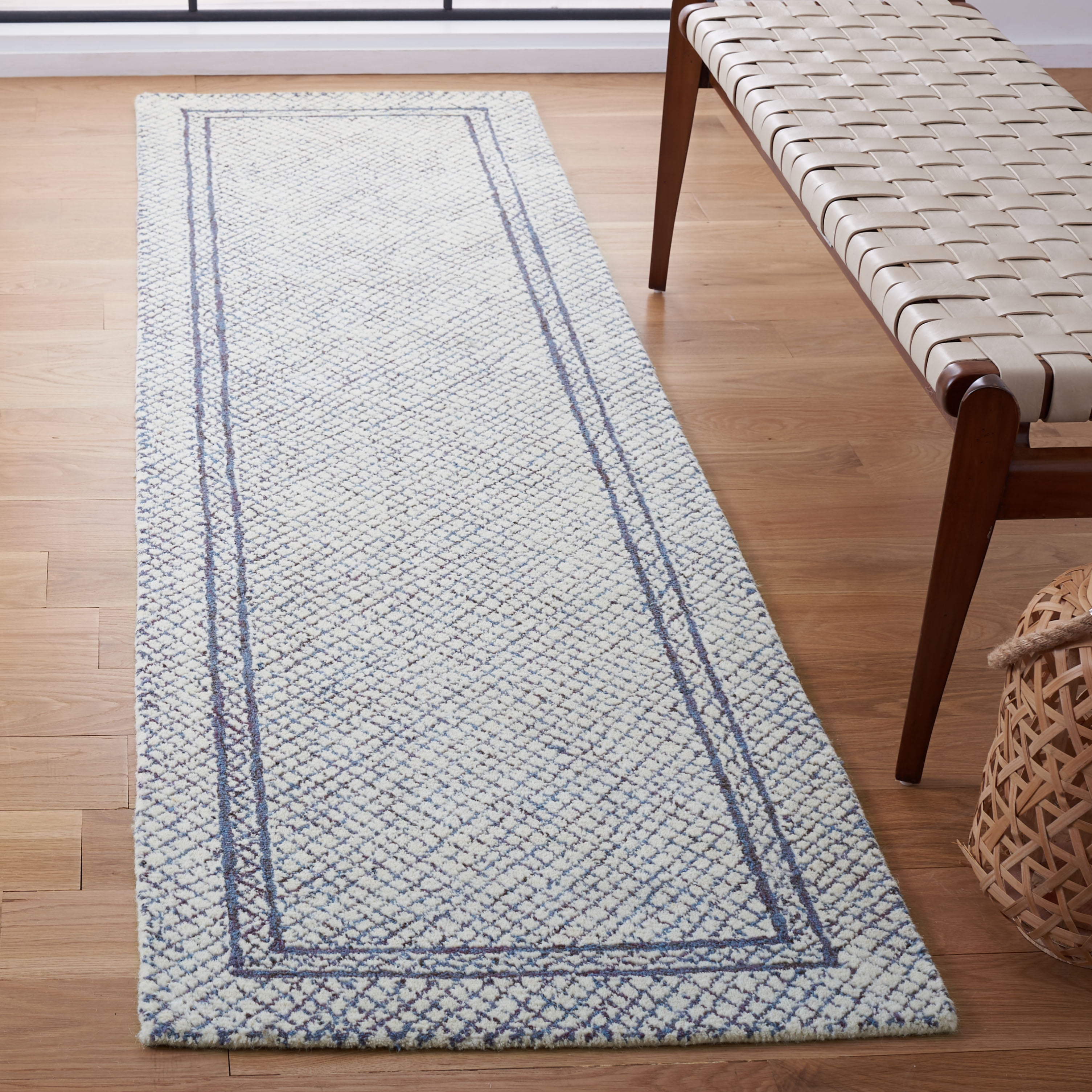 SAFAVIEH Abstract Millicent Geometric Wool Runner Rug, Ivory/Navy, 2'3" x 12'