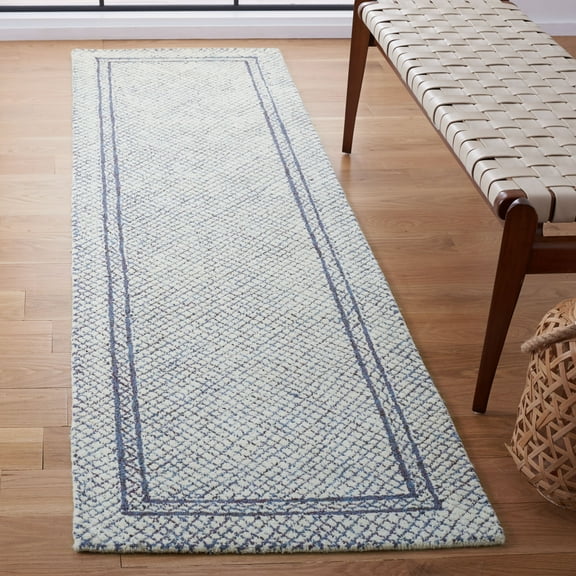 SAFAVIEH Abstract Millicent Geometric Wool Runner Rug, Ivory/Navy, 2'3" x 6'