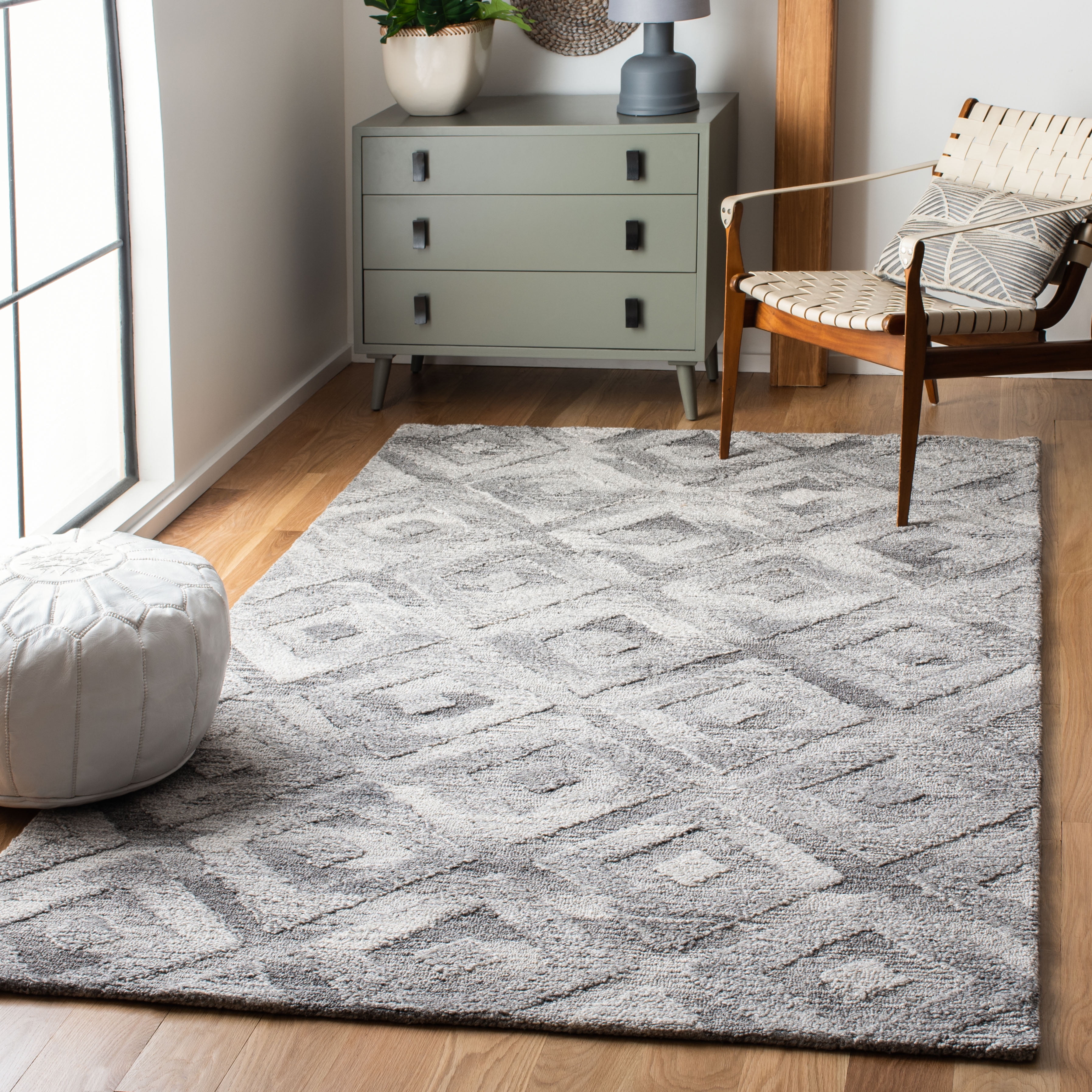 Gray Abstract Handmade Washable Wool Area Rug 5' x 8'