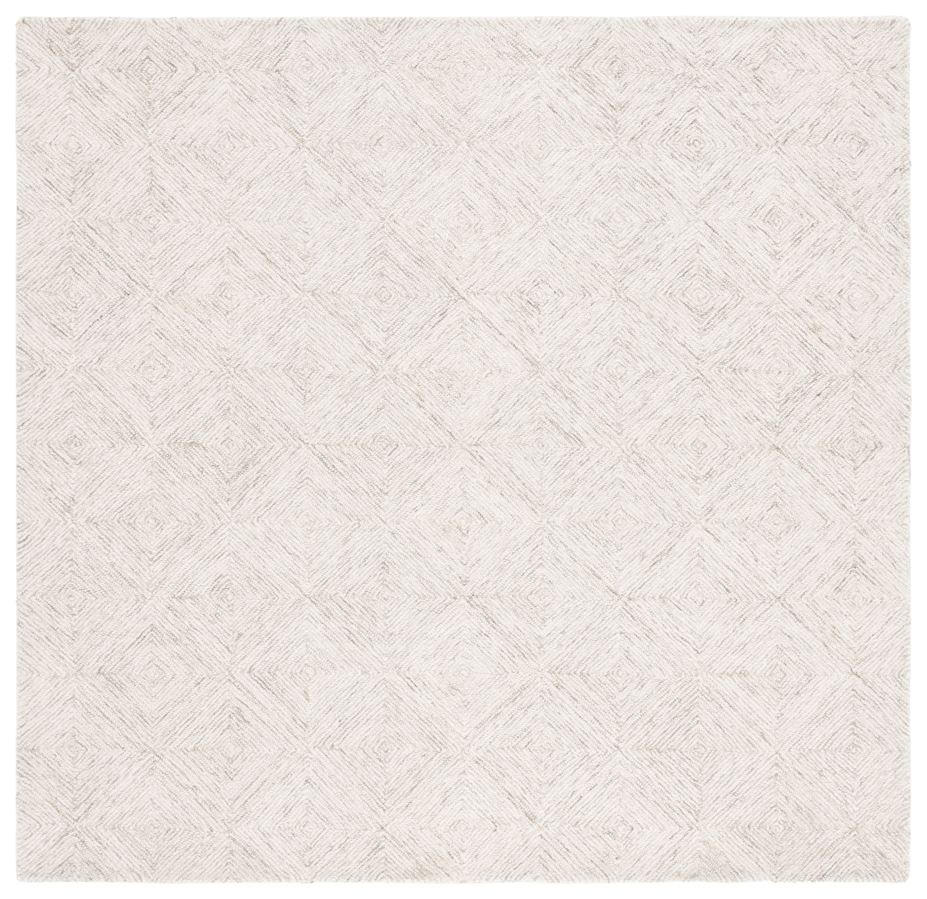 Ivory Abstract Tufted Wool and Synthetic Square Rug, 6' x 6'