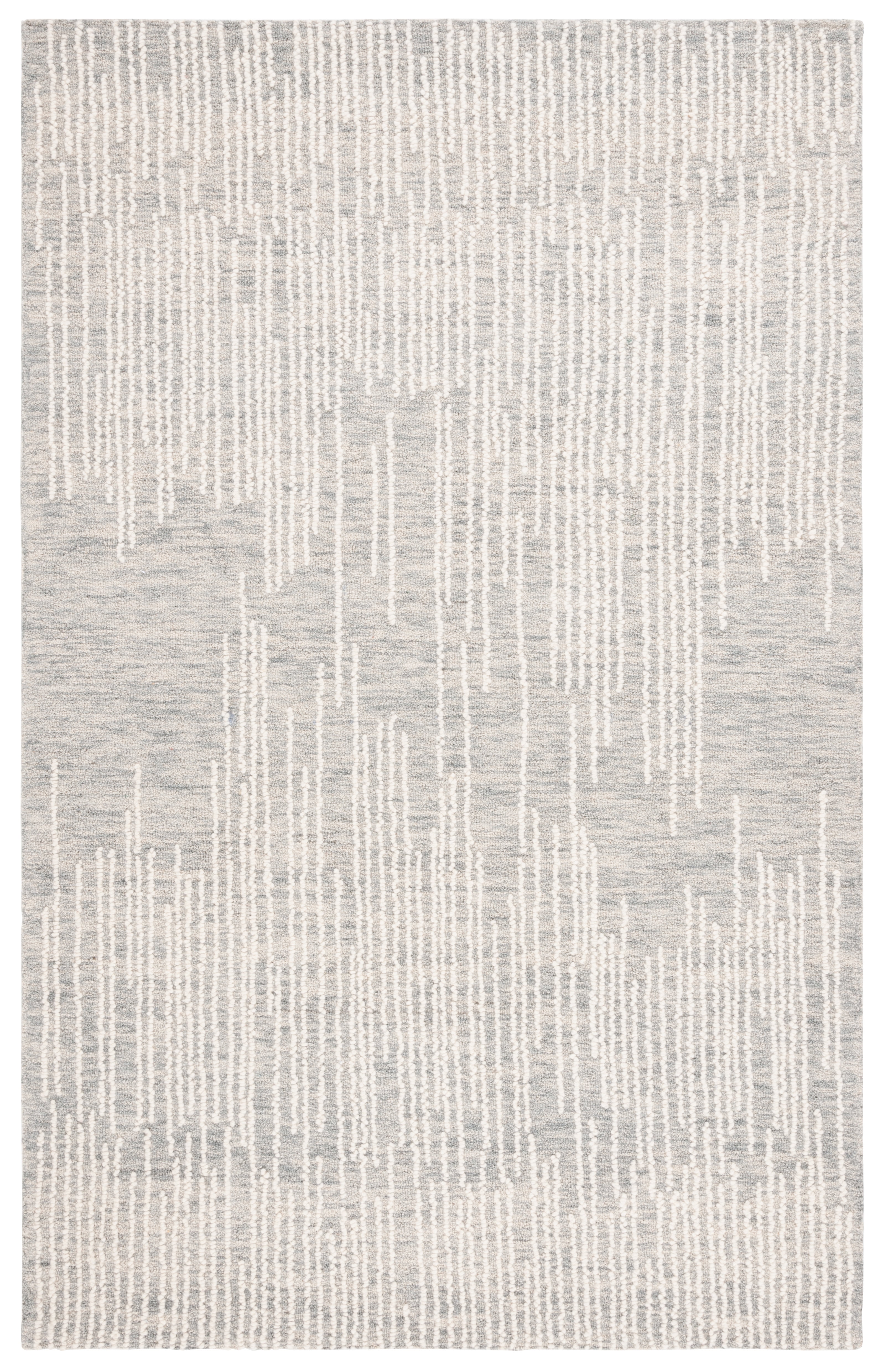 Handmade Light Grey and Ivory Wool Tufted Medium Rectangle Rug