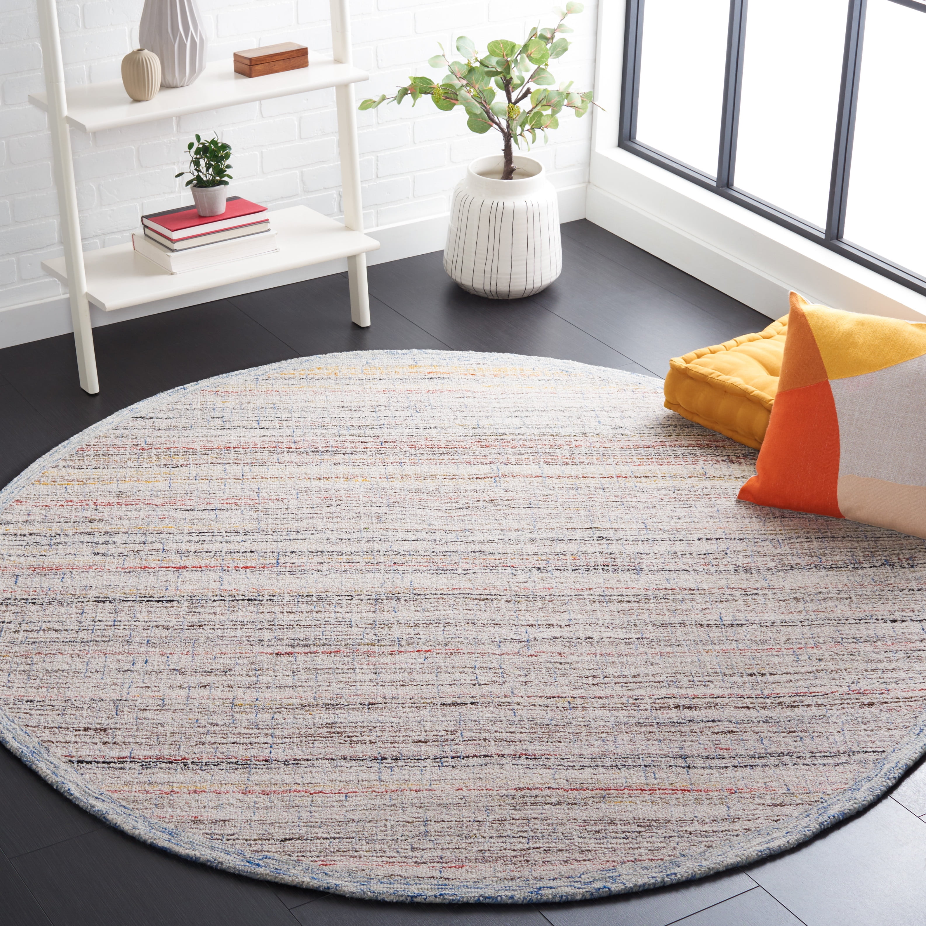 SAFAVIEH Abstract Noah Striped Area Rug, Red/Ivory, 6' x 6' Round