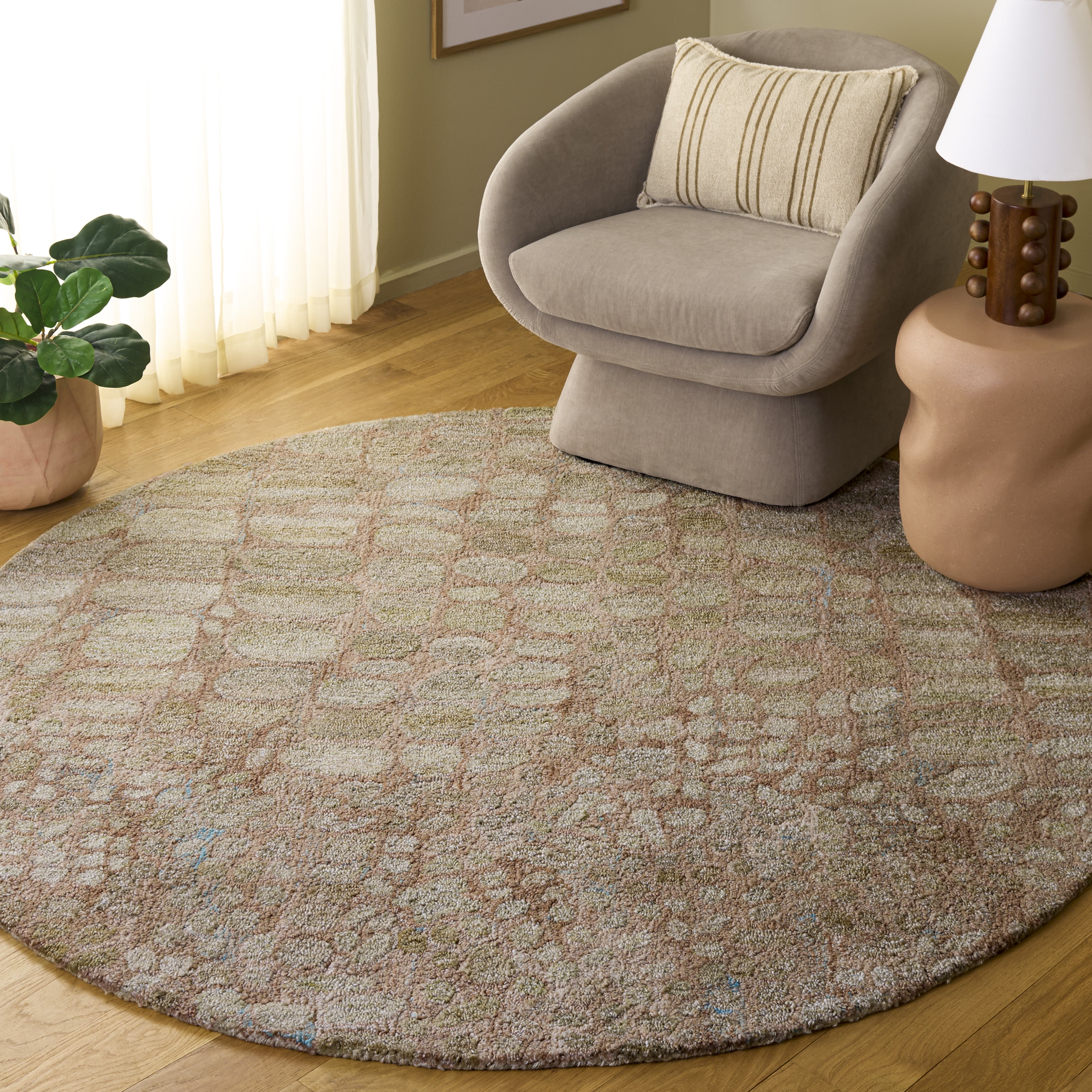 SAFAVIEH Abstract Normand Abstract Area Rug, Light Green/Blush, 6' x 6' Round
