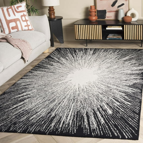 SAFAVIEH Abstract Olivera Radiate Area Rug, Ivory/Black, 6' x 6' Square