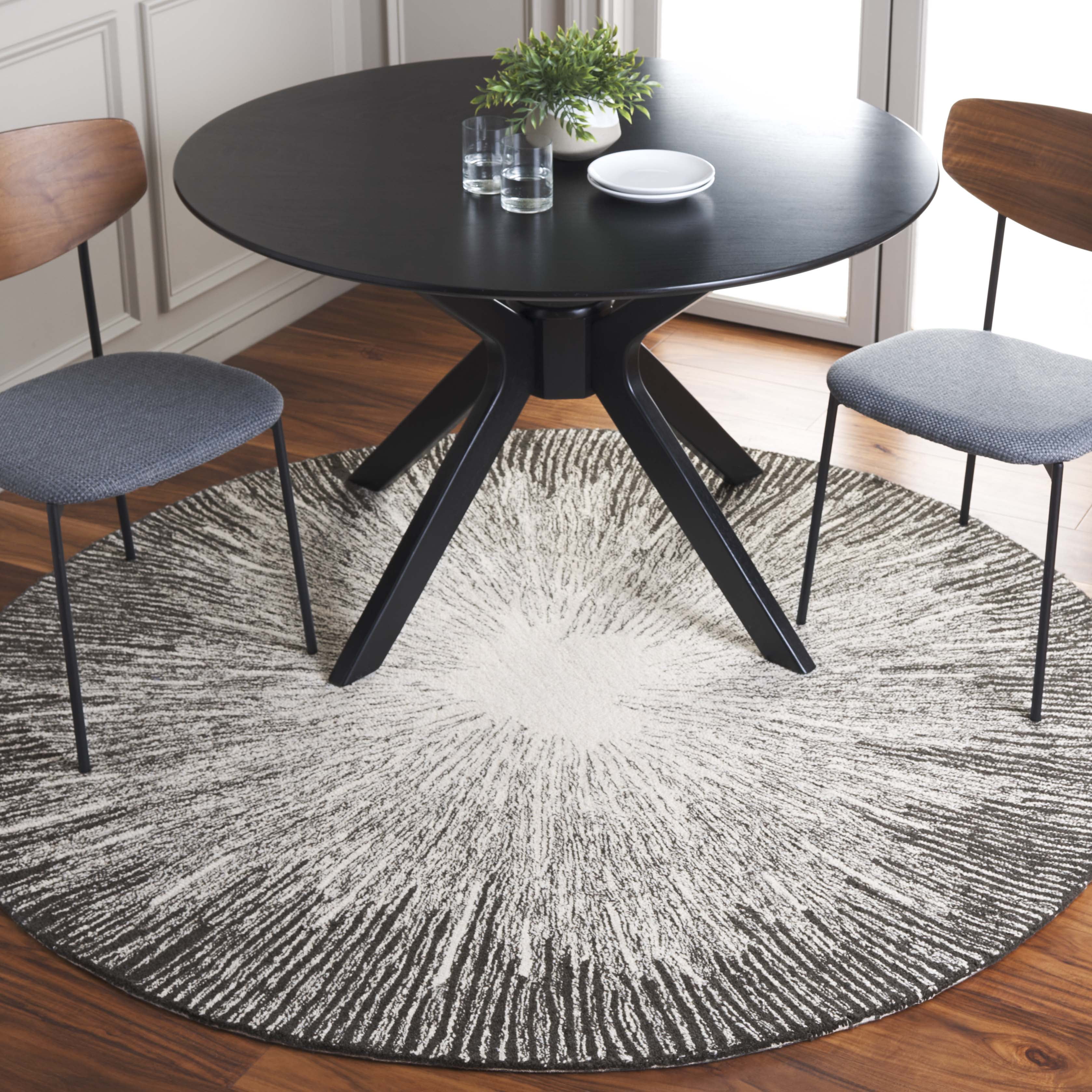 SAFAVIEH Abstract Olivera Radiate Area Rug, Ivory/Charcoal, 6' x 6' Round