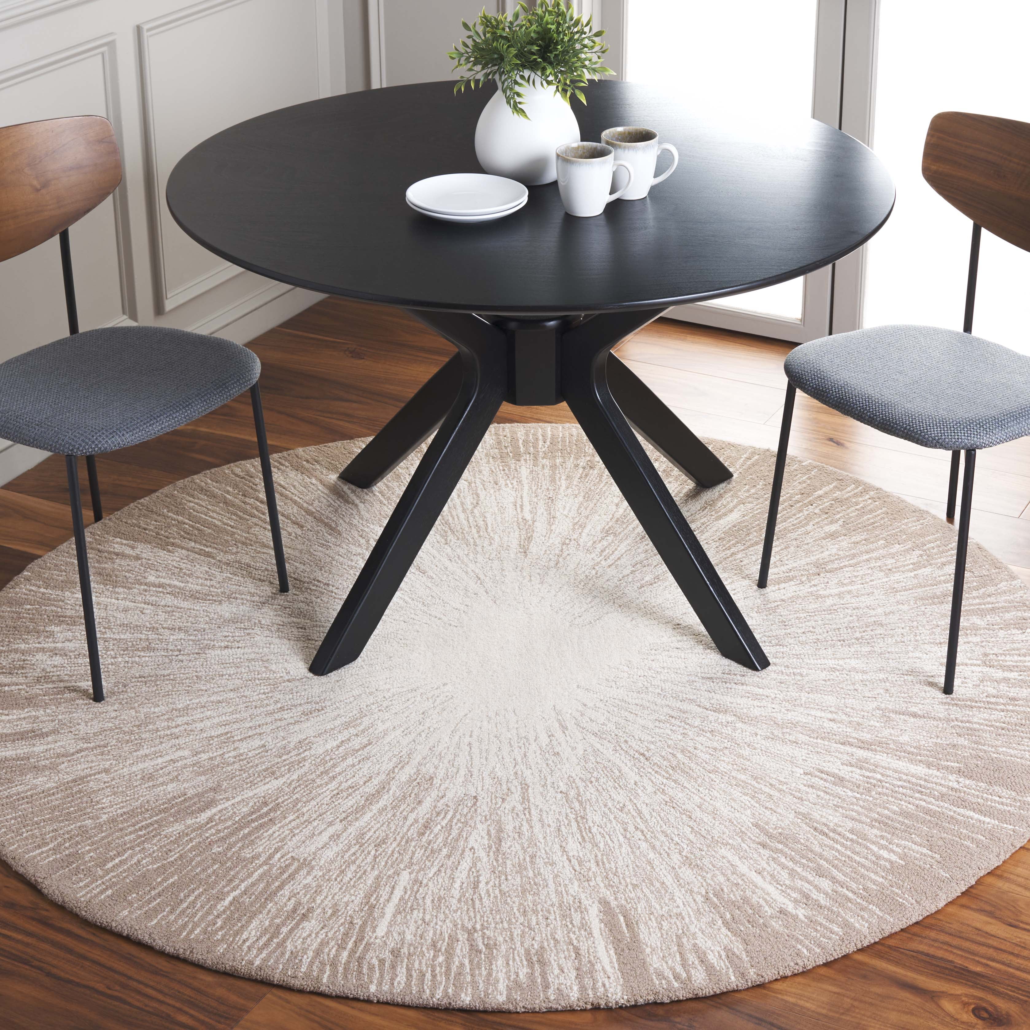 SAFAVIEH Abstract Olivera Radiate Area Rug, Ivory/Dark Beige, 6' x 6' Round