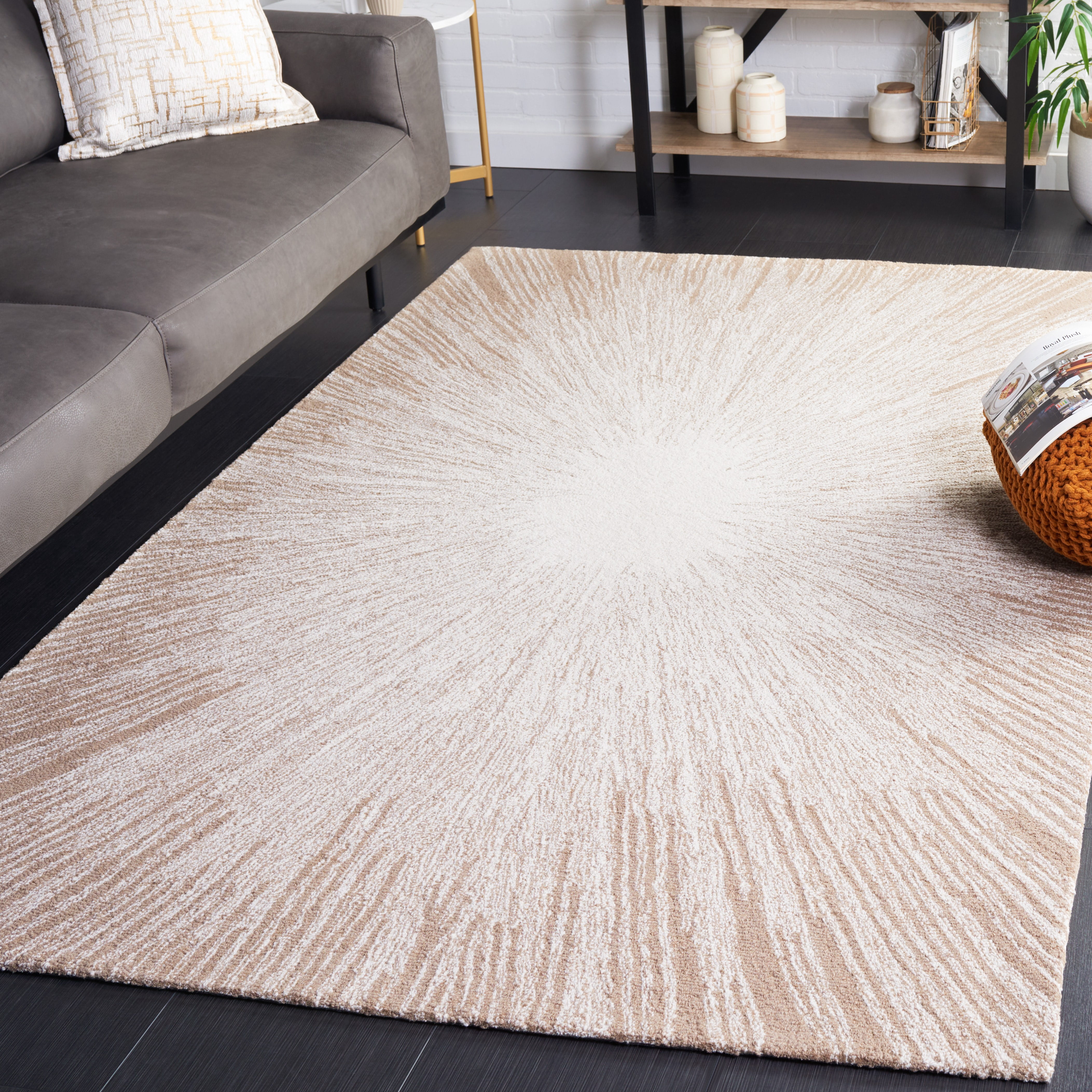 SAFAVIEH Abstract Olivera Radiate Area Rug, Ivory/Dark Beige, 6' x 6' Square