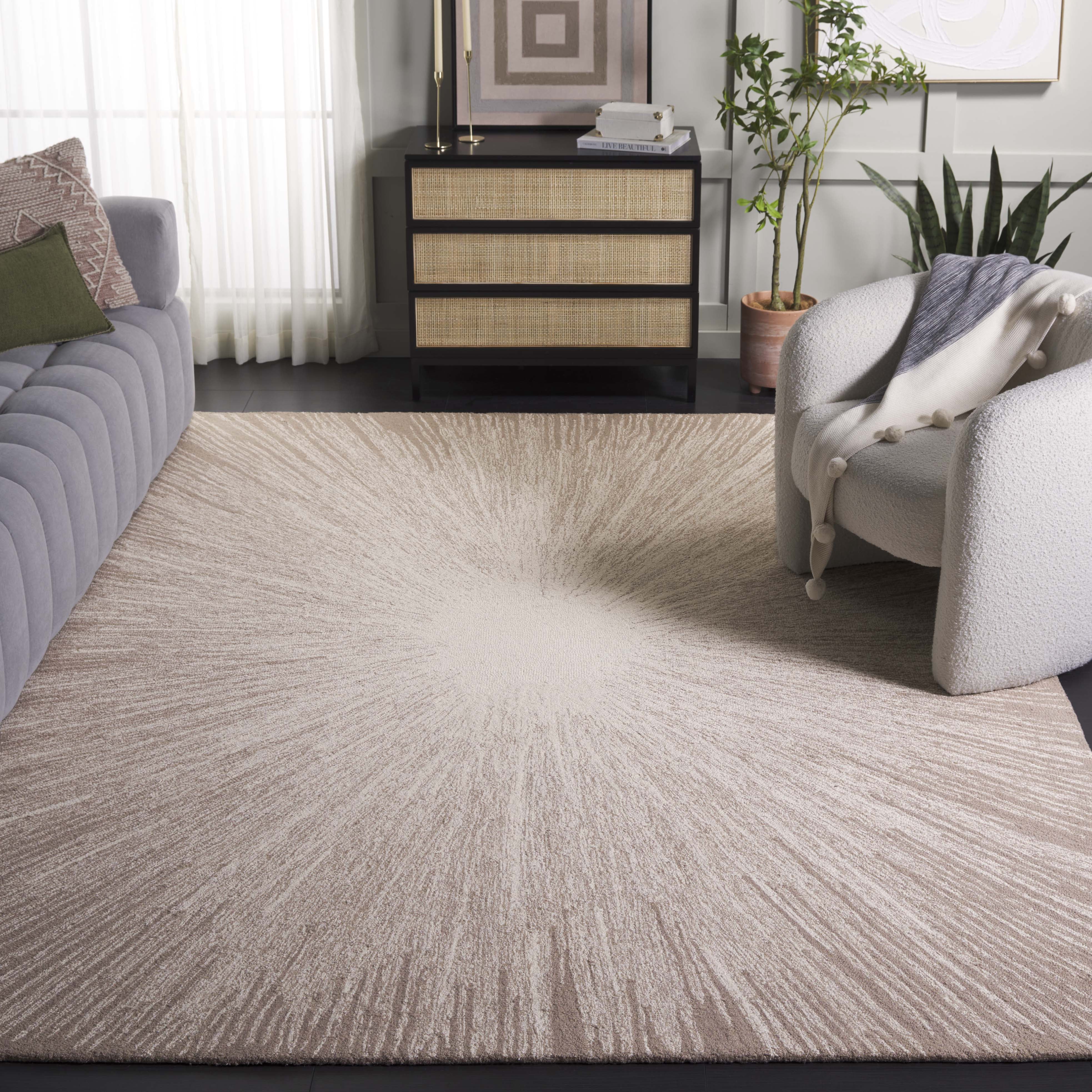 SAFAVIEH Abstract Olivera Radiate Area Rug, Ivory/Dark Beige, 8' x 10'