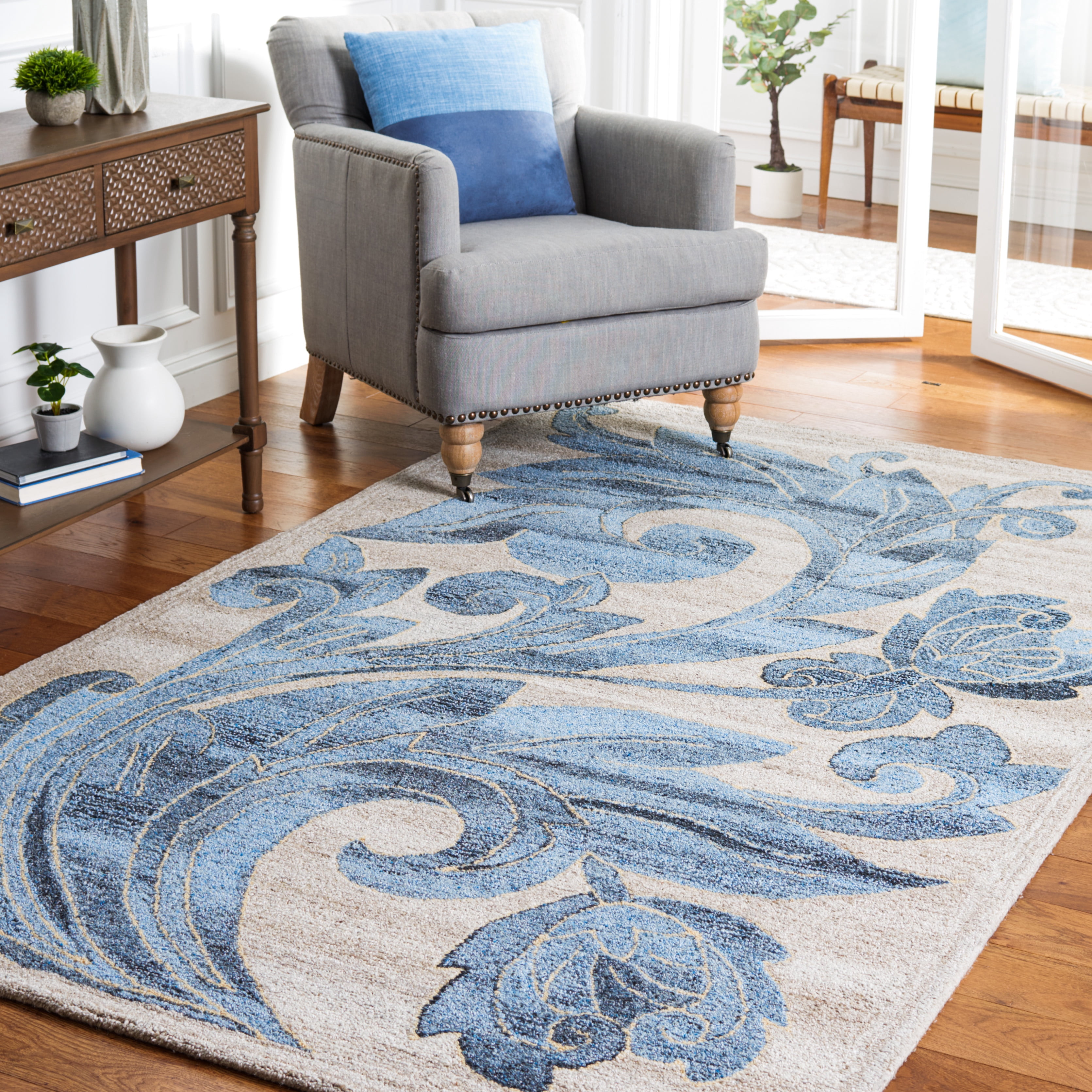 SAFAVIEH Abstract Parker Floral Area Rug, Beige/Blue, 6' x 9'