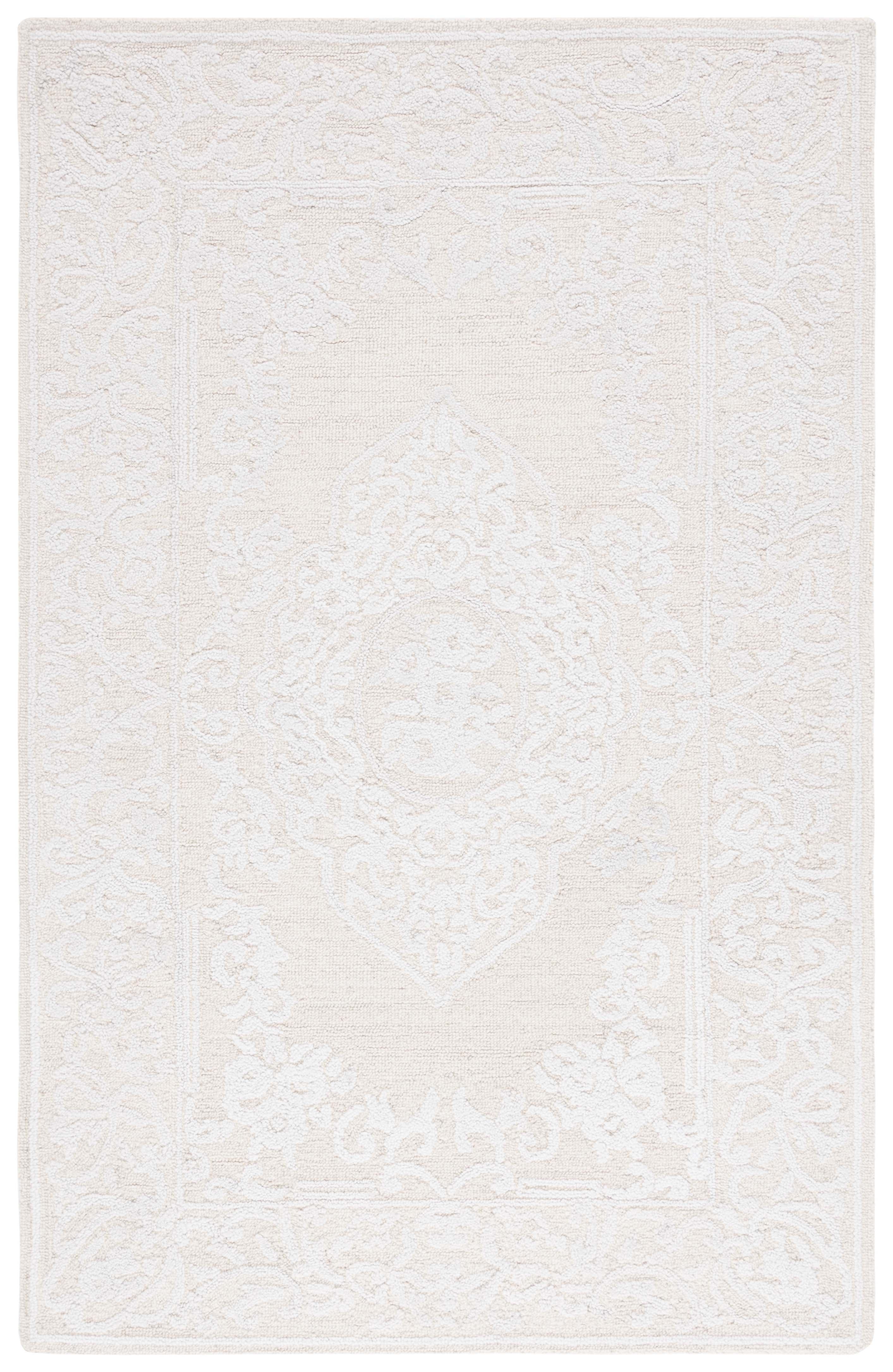 Ivory Beige Abstract Handmade Wool 5' x 8' Area Rug