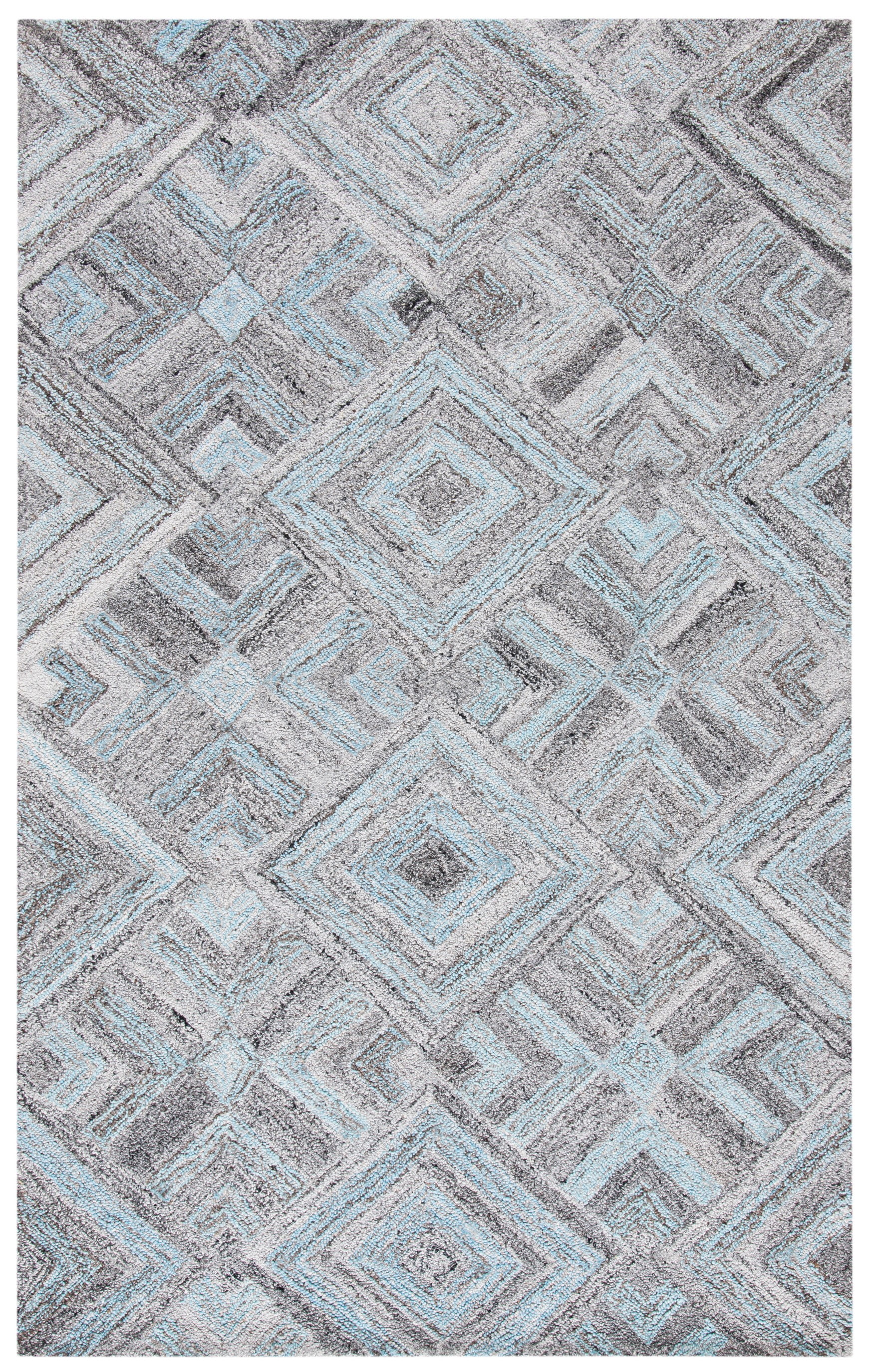 Gray and Turquoise Abstract Wool 8' x 10' Area Rug