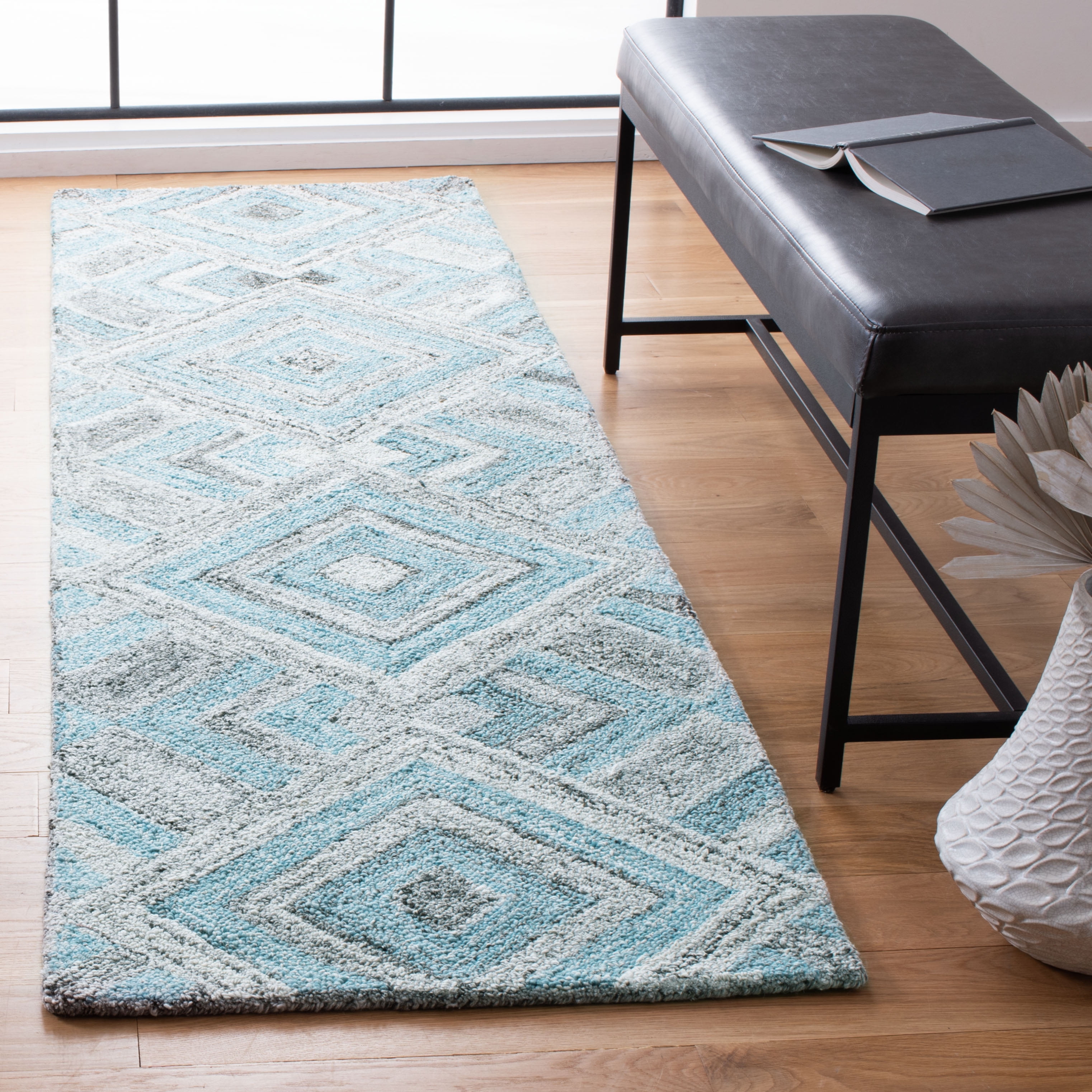 SAFAVIEH Abstract Paxton Geometric Runner Rug, Gray/Turquoise, 2'3" x 8'