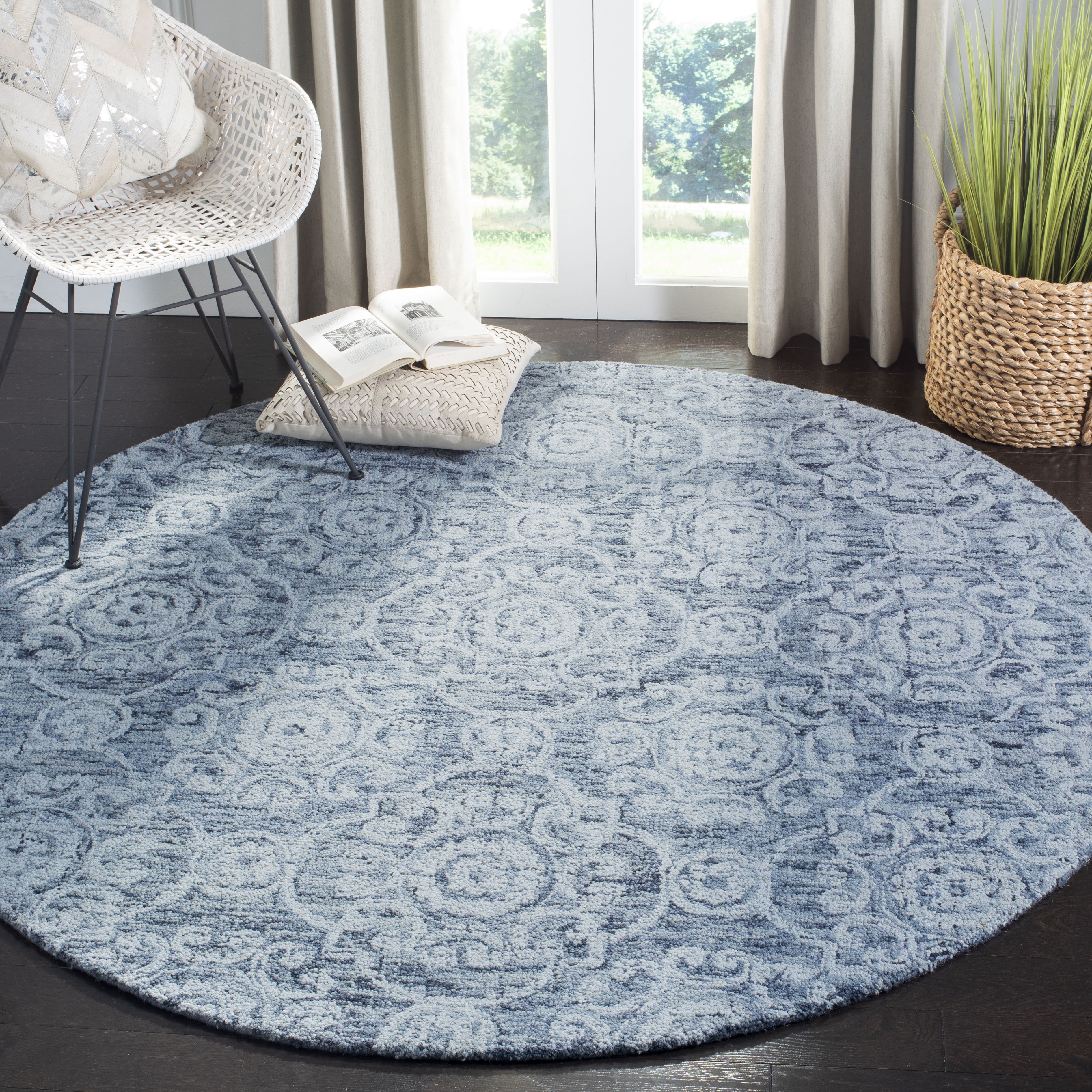 SAFAVIEH Abstract Permelia Geometric Wool Area Rug, Blue, 6' x 6' Round