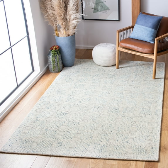 SAFAVIEH Abstract Qendro Geometric Area Rug, Ivory/Light Blue, 6' x 6' Square
