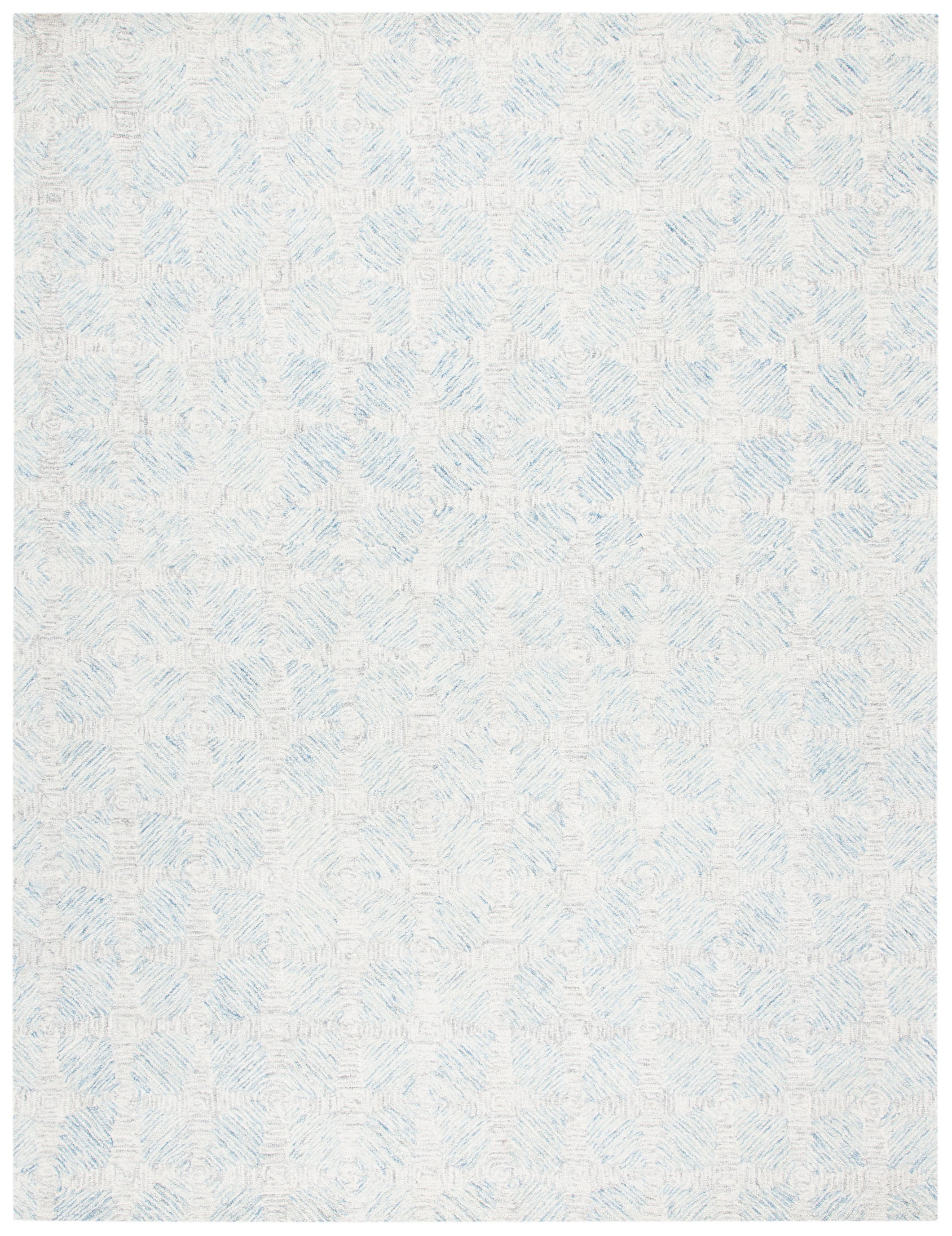 Ivory and Light Blue Round Abstract Handmade Wool Rug