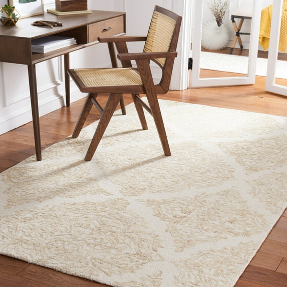 SAFAVIEH Abstract Rachelle Trellis Wool Area Rug, Ivory/Beige, 6' x 6' Square