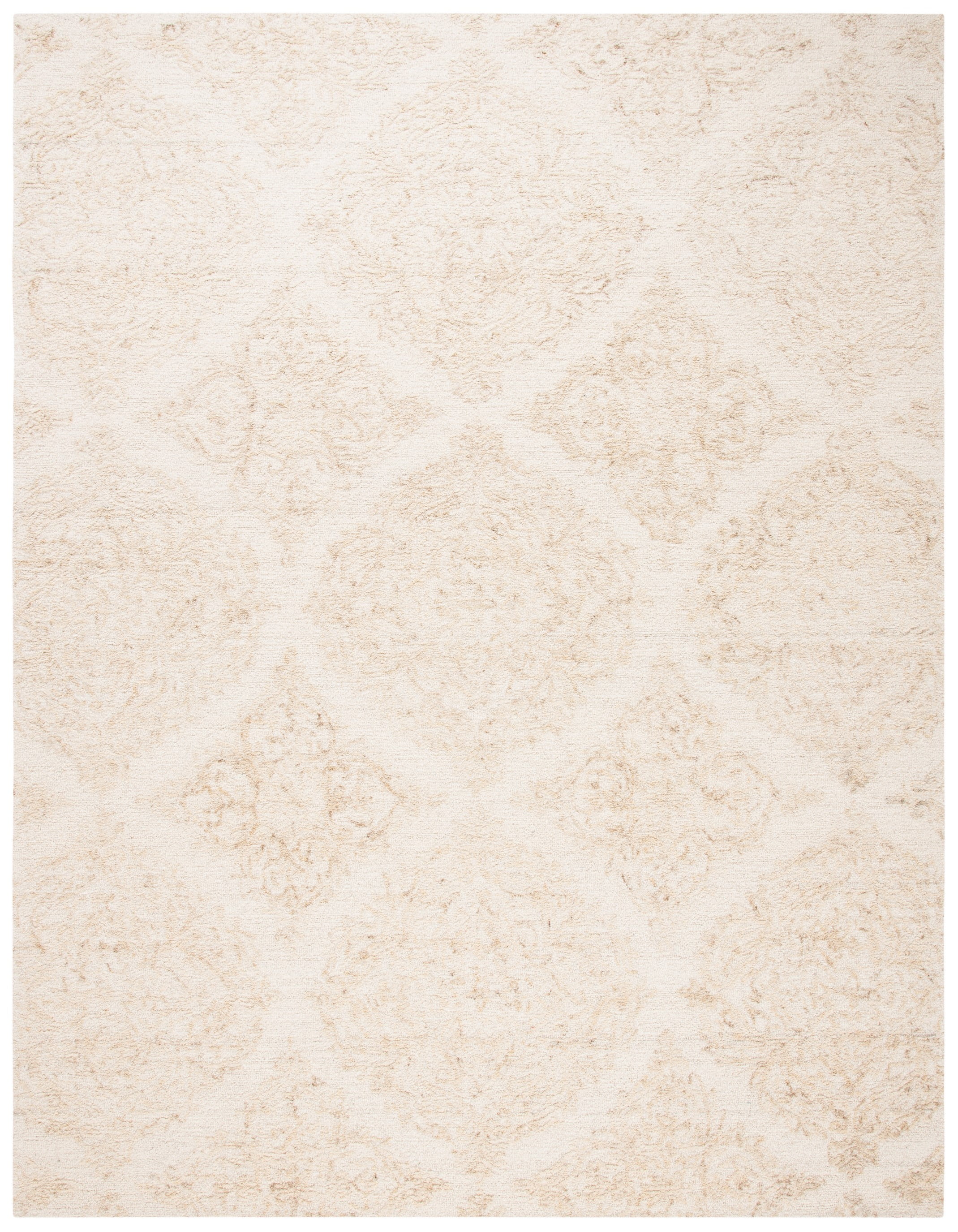 Ivory Beige Hand-Tufted Wool 10' x 14' Abstract Area Rug
