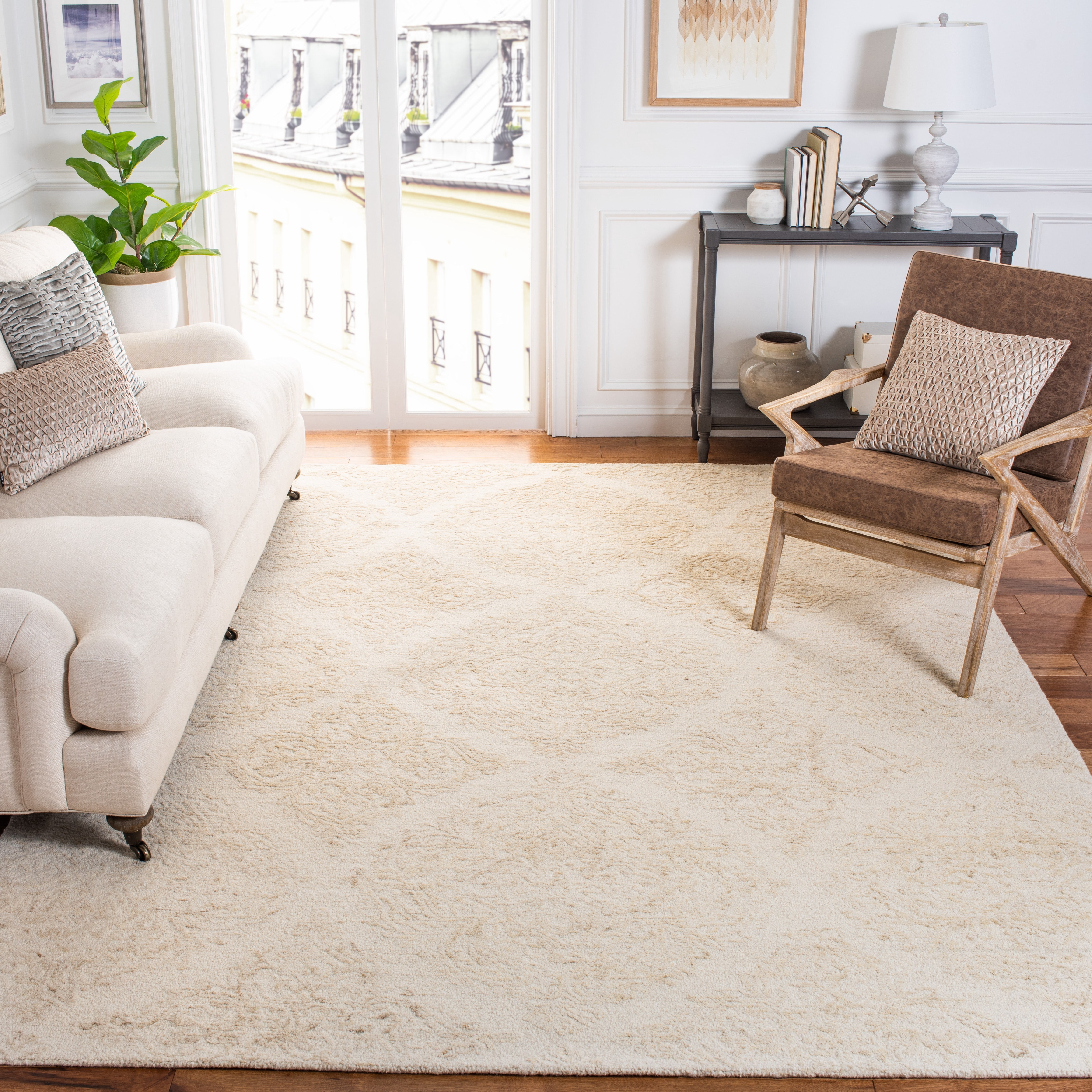 SAFAVIEH Abstract Rachelle Trellis Wool Area Rug, Ivory/Beige, 11' x 15'