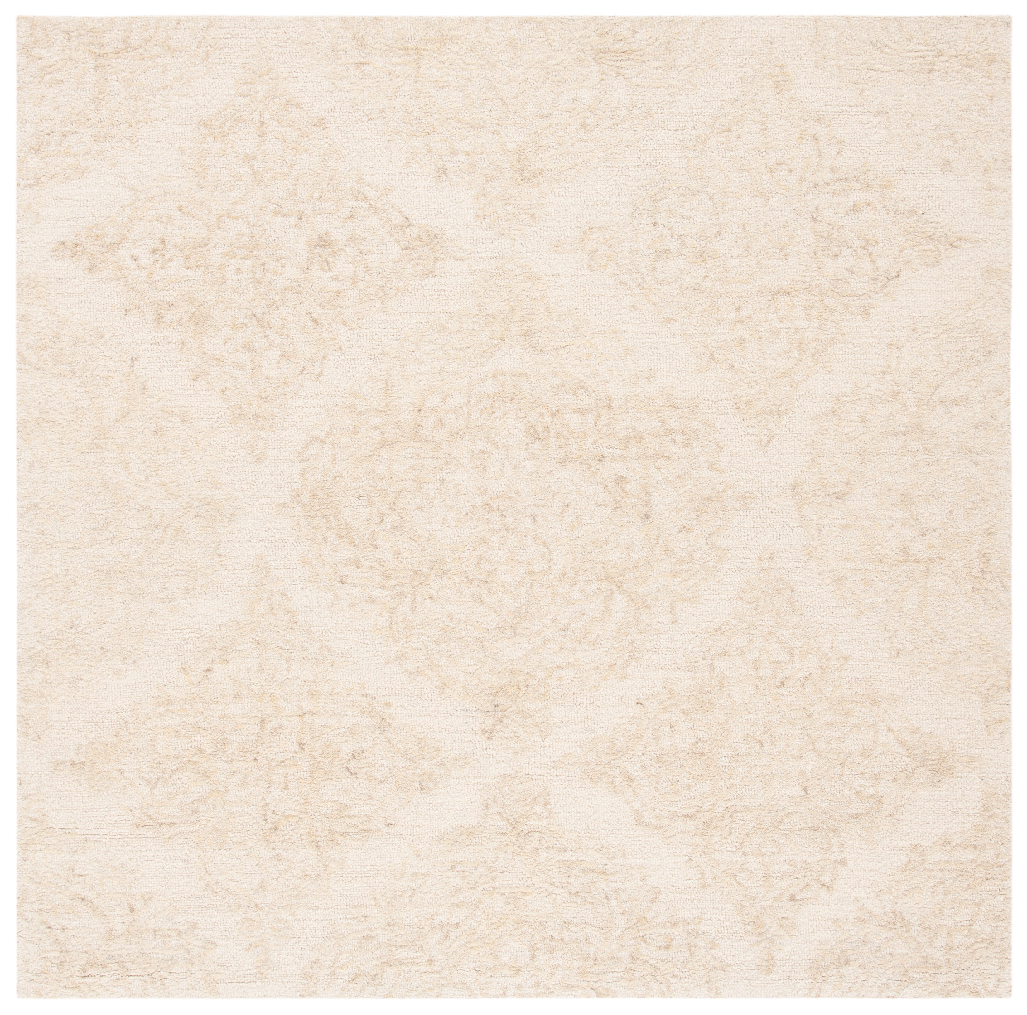 Ivory Beige Abstract Hand-Tufted Wool Square Rug