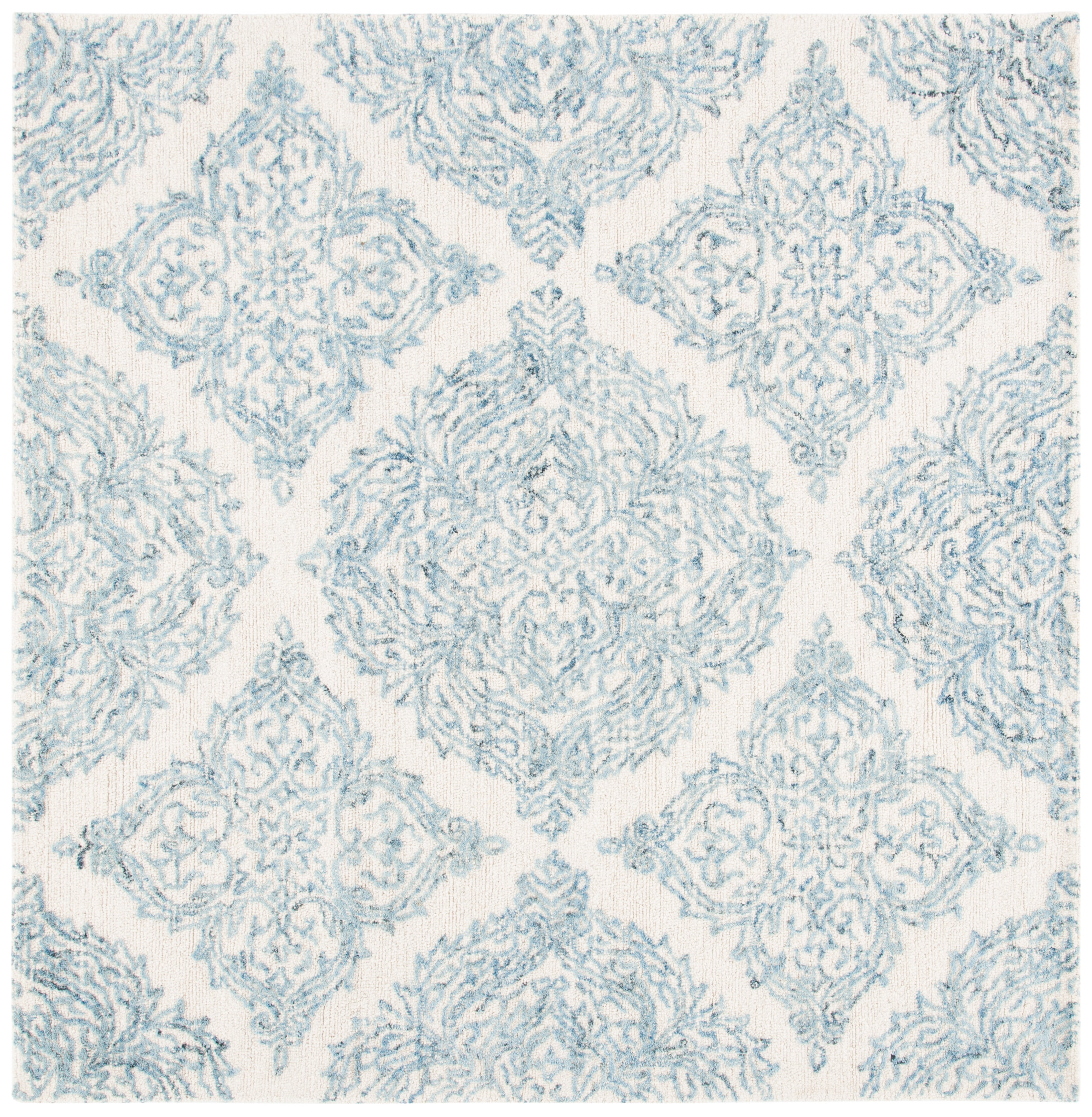 Ivory and Blue Handmade Wool Tufted Square Rug