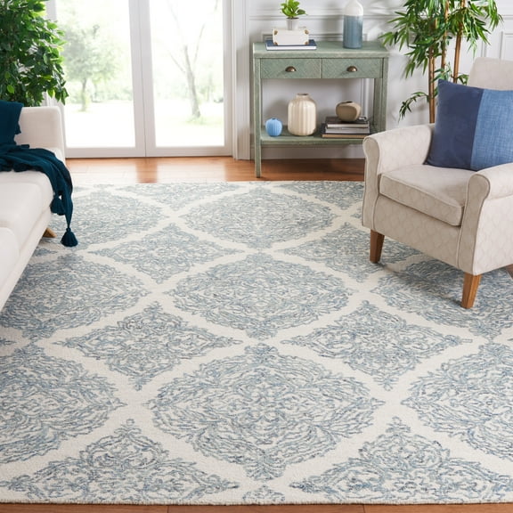 SAFAVIEH Abstract Rachelle Trellis Wool Area Rug, Ivory/Blue, 8' x 10'