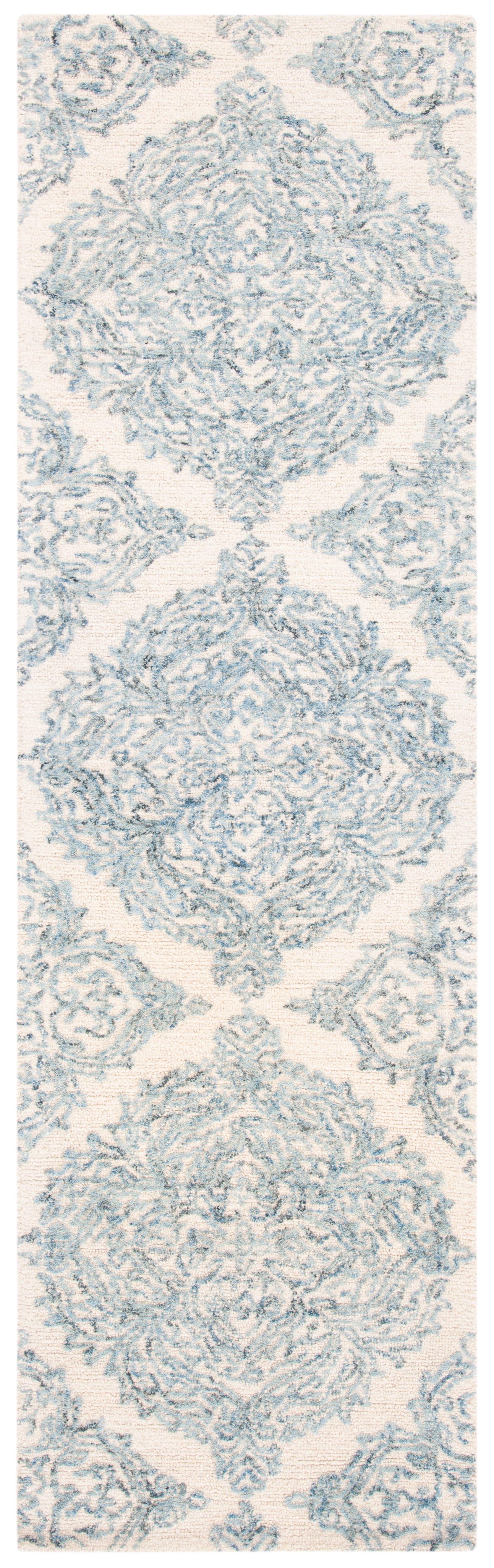 Ivory and Blue Abstract Hand Tufted Wool Runner Rug