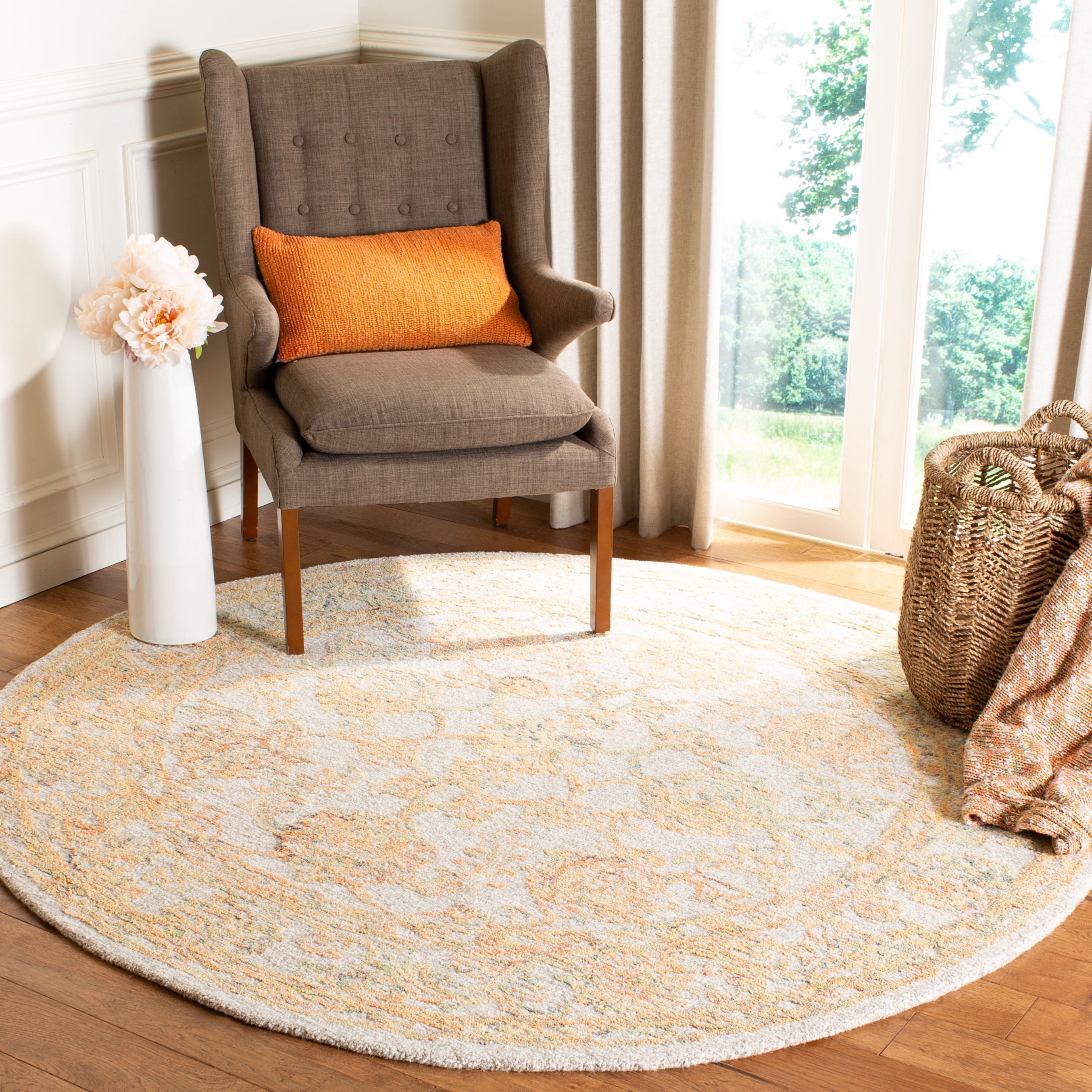 SAFAVIEH Abstract Renae Floral Wool Area Rug, Beige/Gold, 6' x 6' Round