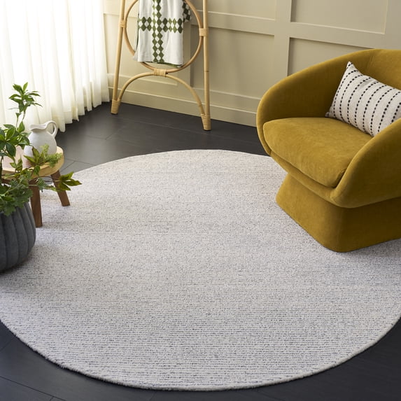 SAFAVIEH Abstract Rumen Solid Color Area Rug, Ivory/Silver, 6' x 6' Round