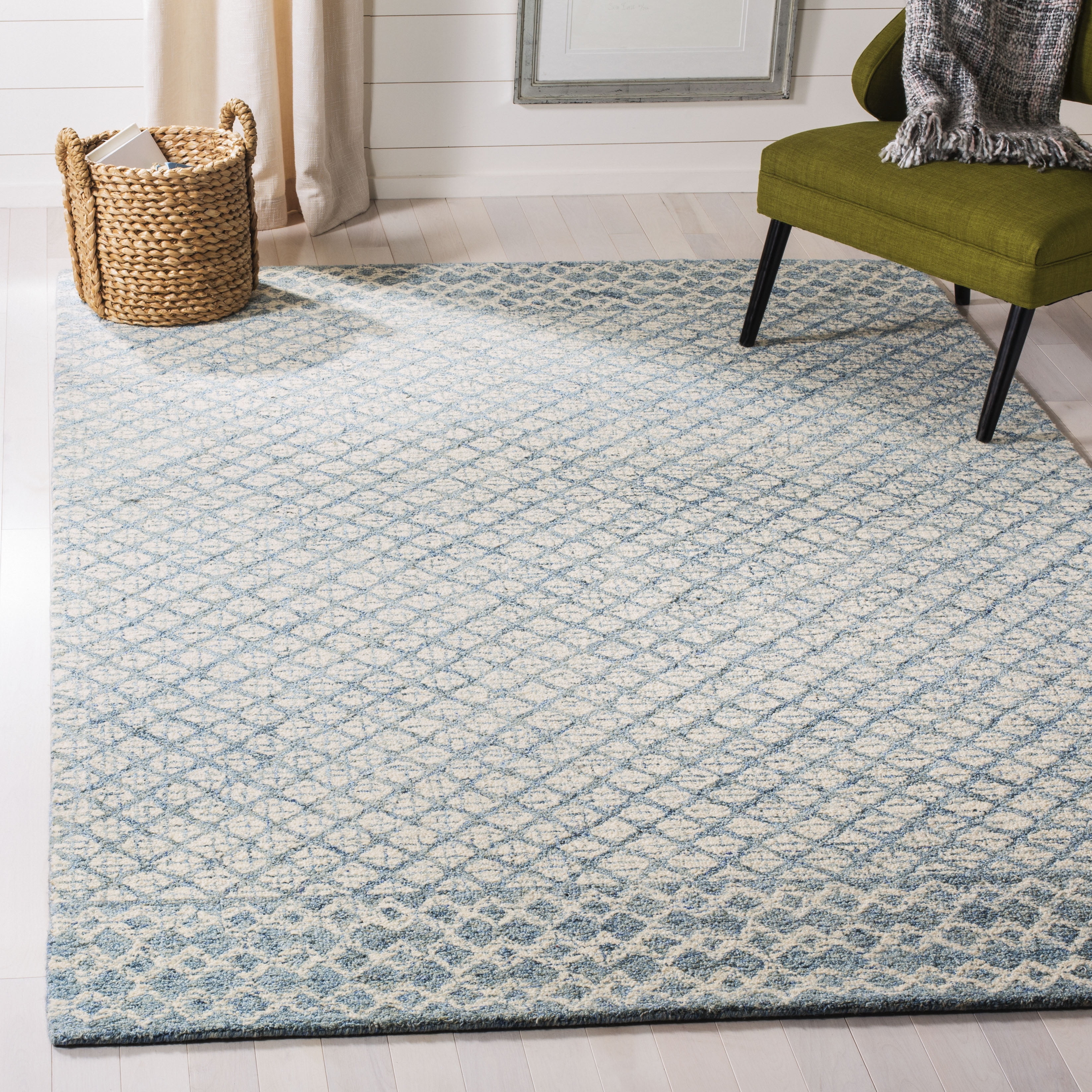 SAFAVIEH Abstract Ryder Abstract Wool Area Rug, Blue/Ivory, 2' x 3'