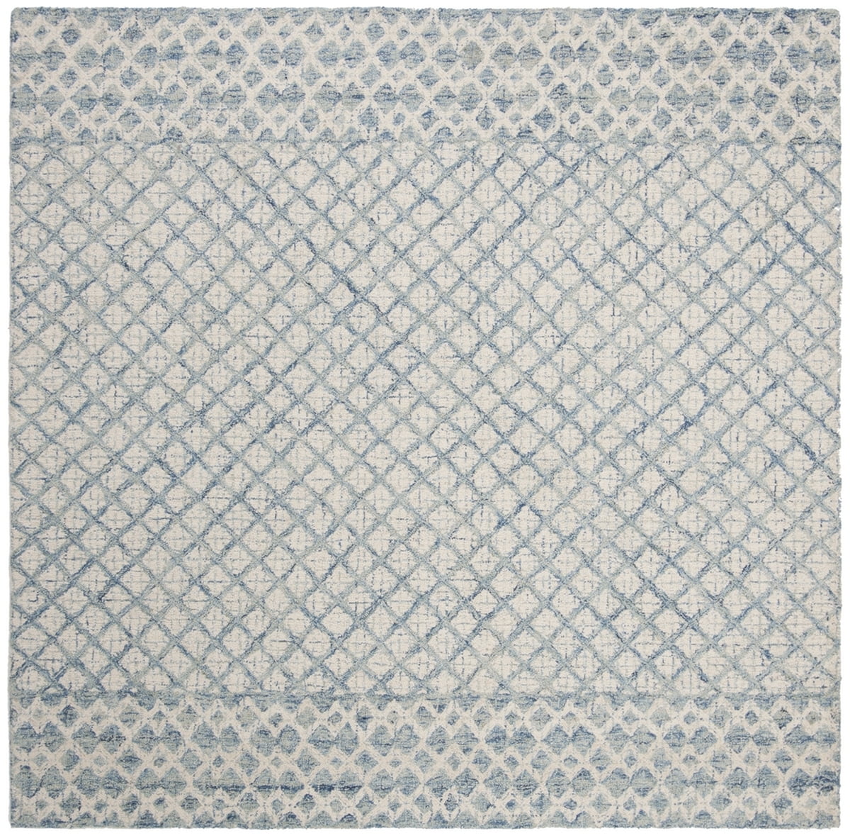 Handmade Tufted Wool Abstract Square Rug - Blue and Ivory, 4' x 4'
