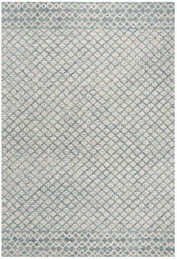 Blue and Ivory Hand-Tufted Wool Abstract Area Rug 5' x 8'